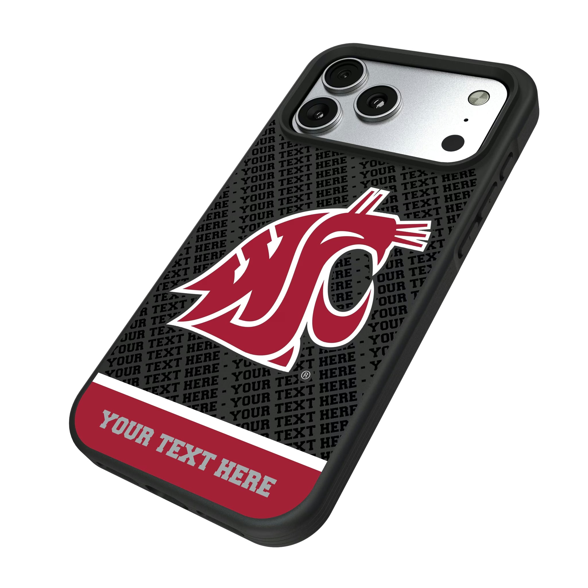 Washington State University Cougars Personalized EndZone Plus iPhone Bump Phone Case for Apple iPhone - Isometric View#Device_iPhone 17 Pro Max