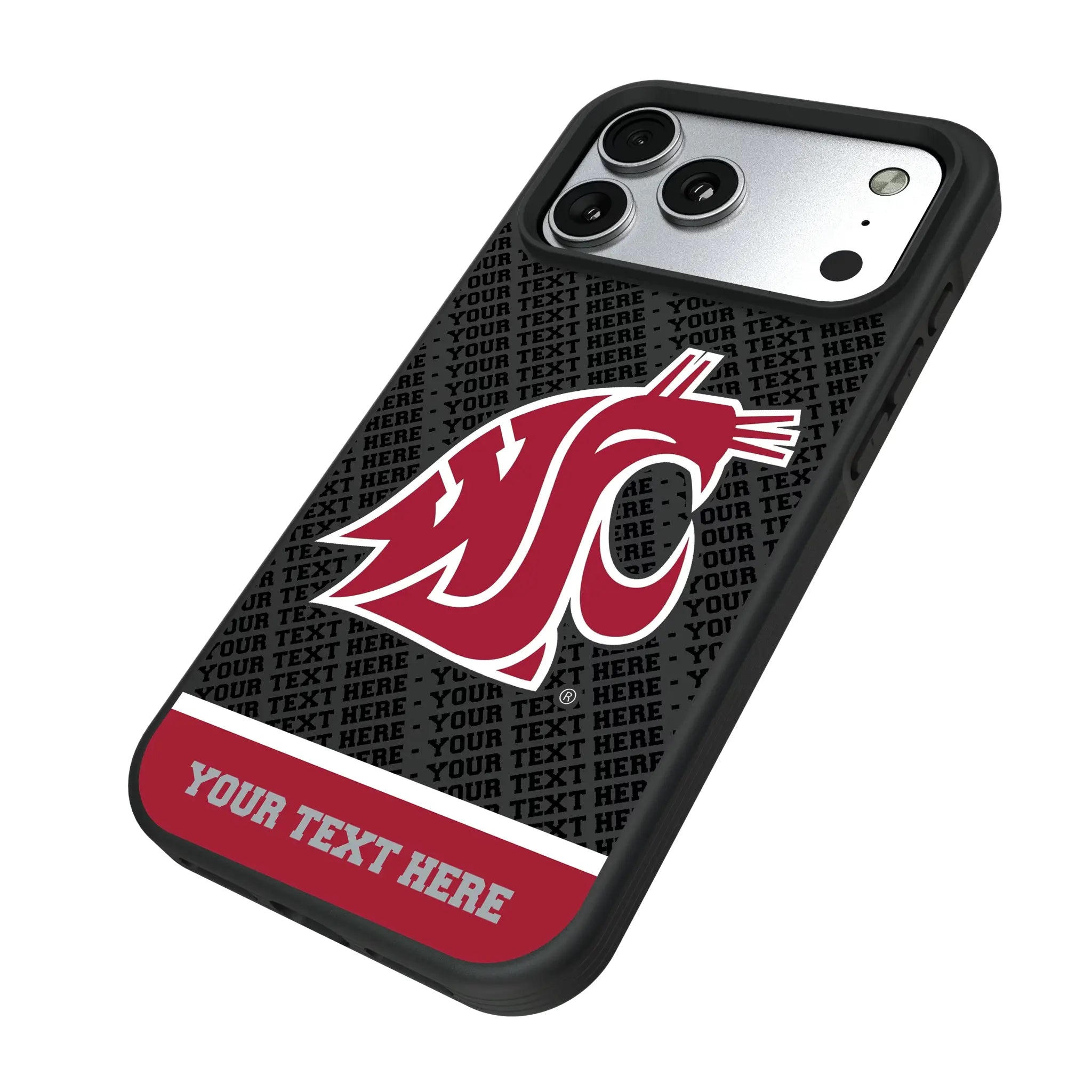 Washington State University Cougars Personalized EndZone Plus iPhone Bump Phone Case for Apple iPhone - Isometric View#Device_iPhone 17 Pro Max
