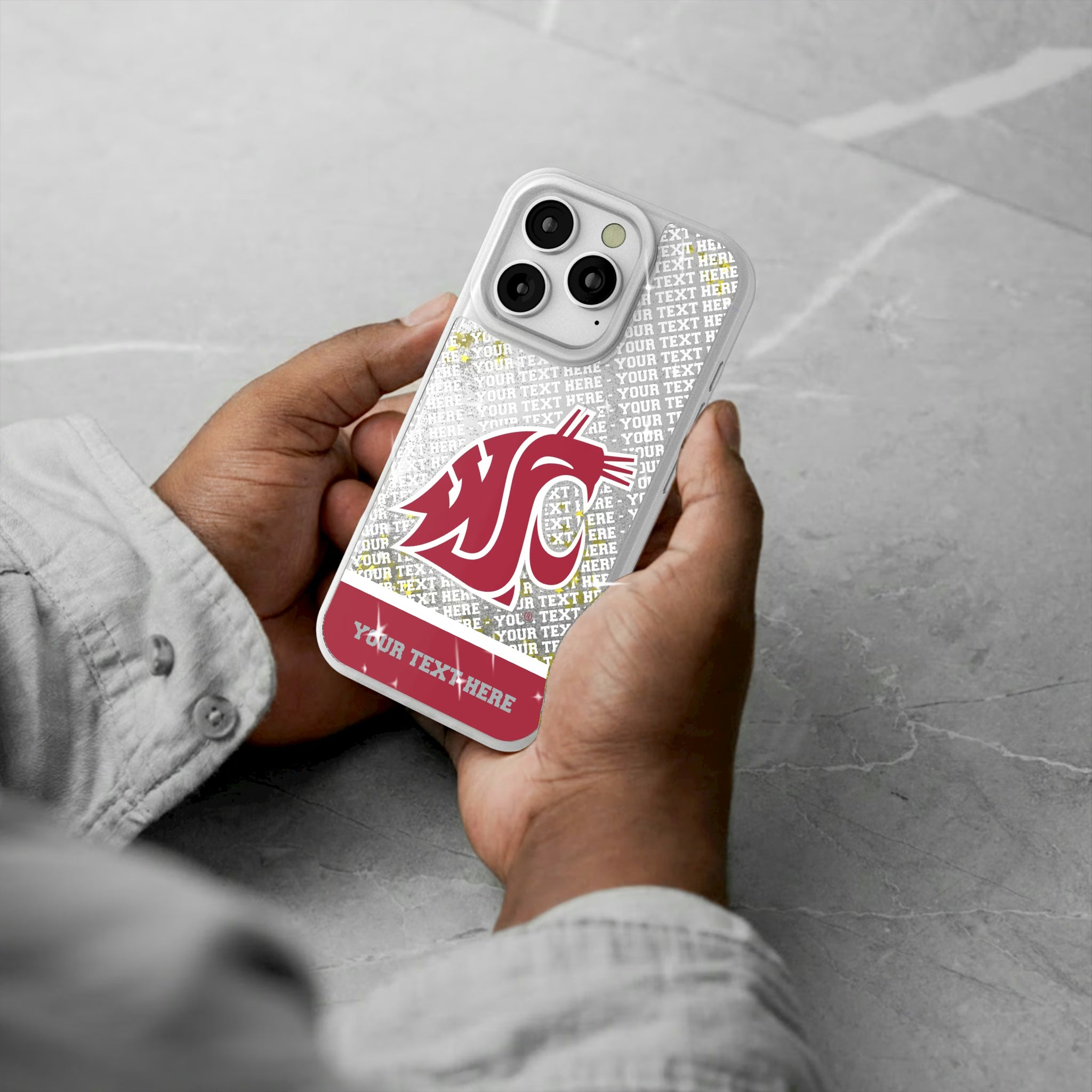 Washington State University Cougars Personalized EndZone Plus iPhone Glitter Phone Case for Apple iPhone - Lifestyle#Device_iPhone 16 Pro