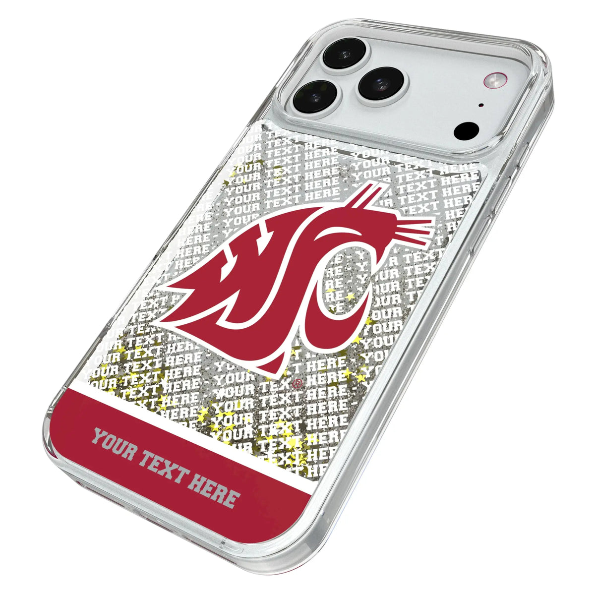 Washington State University Cougars Personalized EndZone Plus iPhone Glitter Phone Case for Apple iPhone - Isometric View#Device_iPhone 18 Pro Max