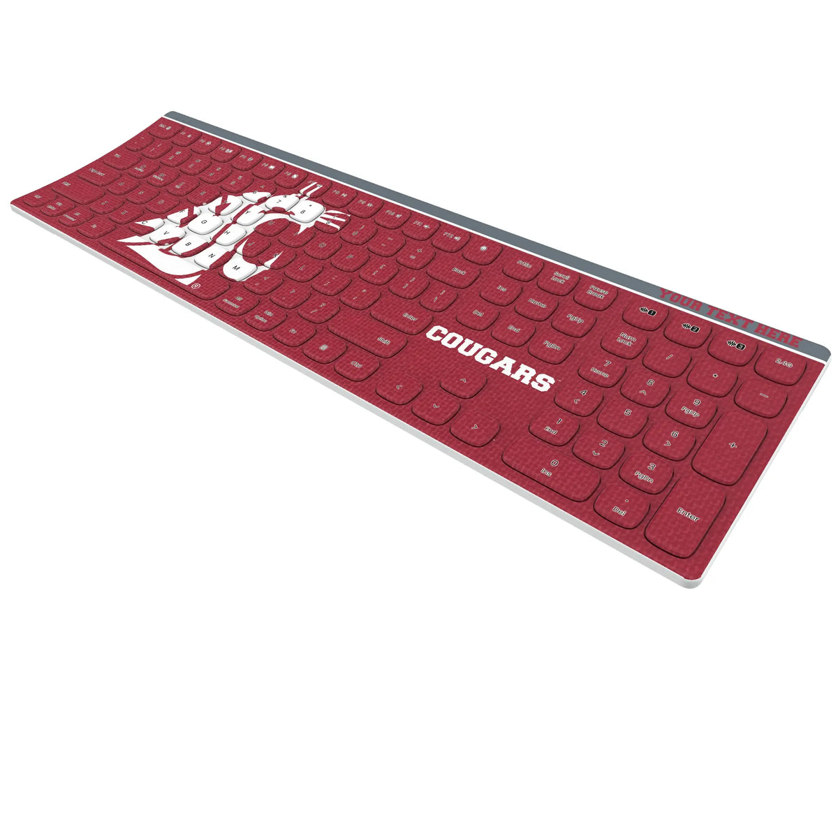 Washington State University Cougars Personalized Endzone Solid KKB605 Curved Wireless Keyboard - Isometric View