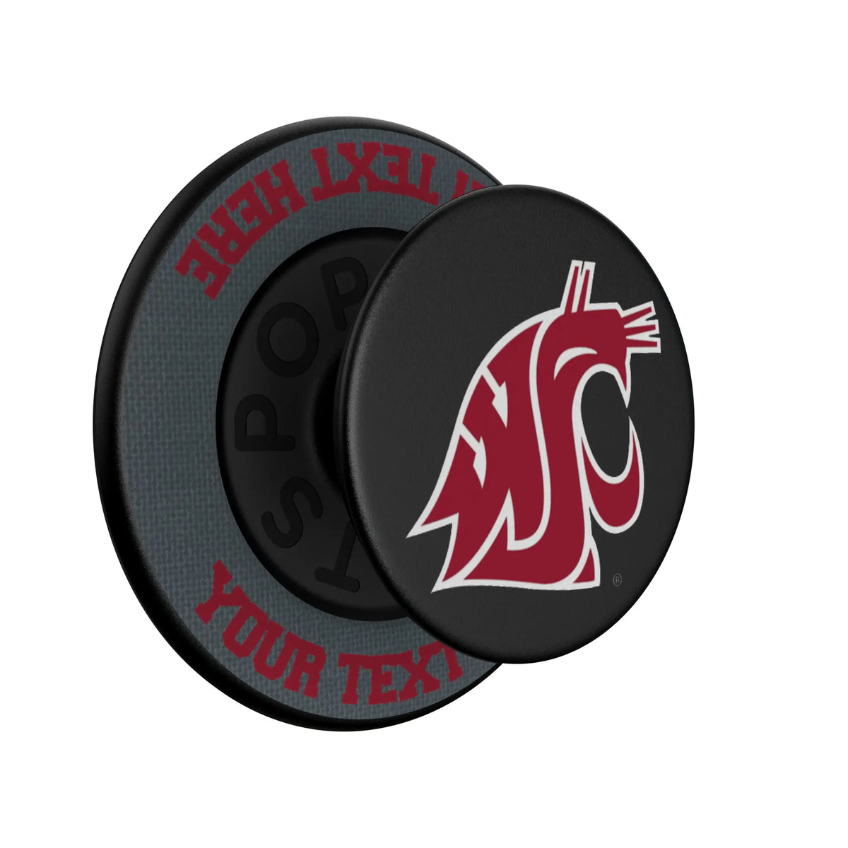 Washington State University Cougars Personalized Endzone Solid Popsockets Round Magnetic - Isometric View