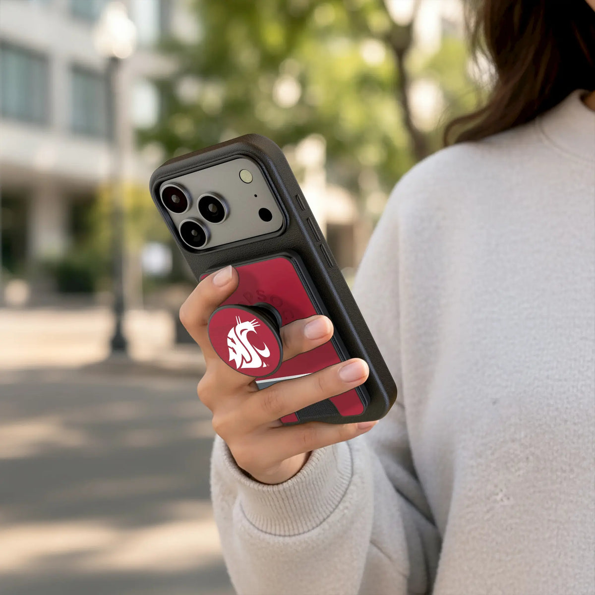 Washington State University Cougars Personalized Endzone Solid Popsockets Wallet Magnetic - Lifestyle