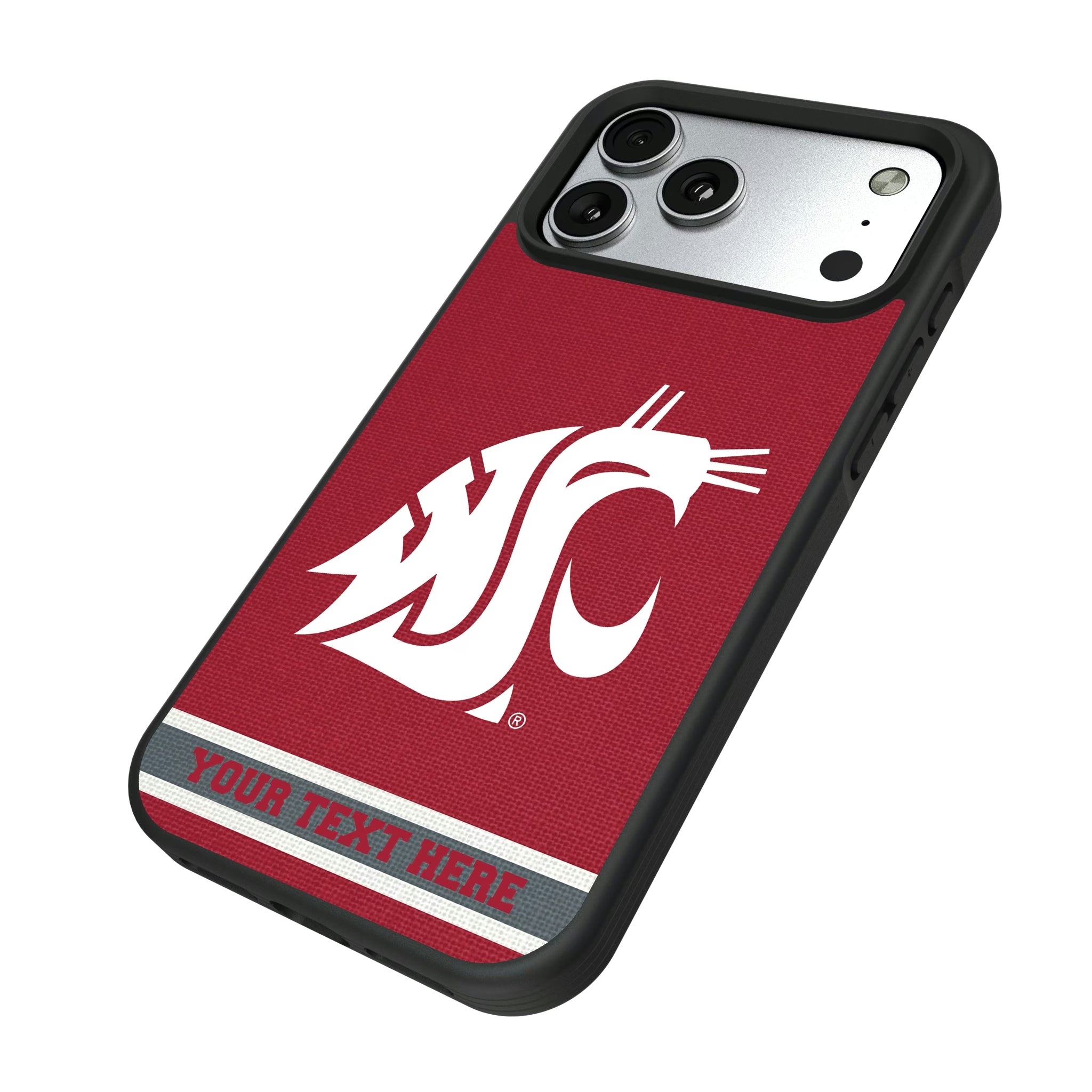 Washington State University Cougars Personalized Stripe iPhone Bump Phone Case for Apple iPhone - Isometric View#Device_iPhone 17 Pro Max