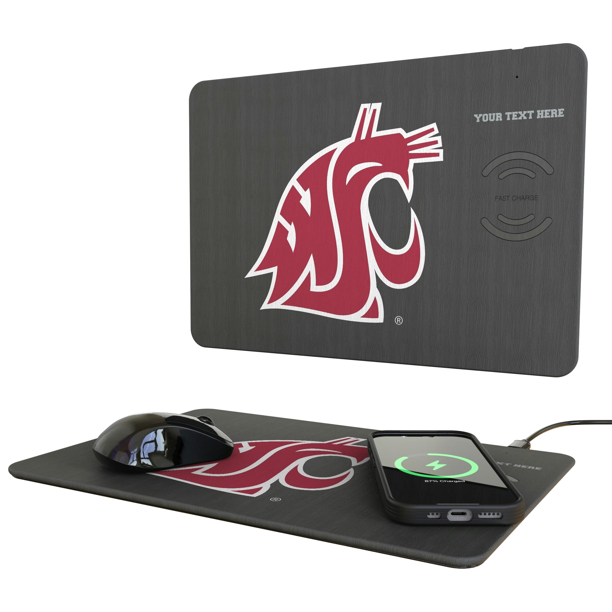 Washington State University Cougars Personalized Tilt 15-Watt Wireless Charger and Mouse Pad