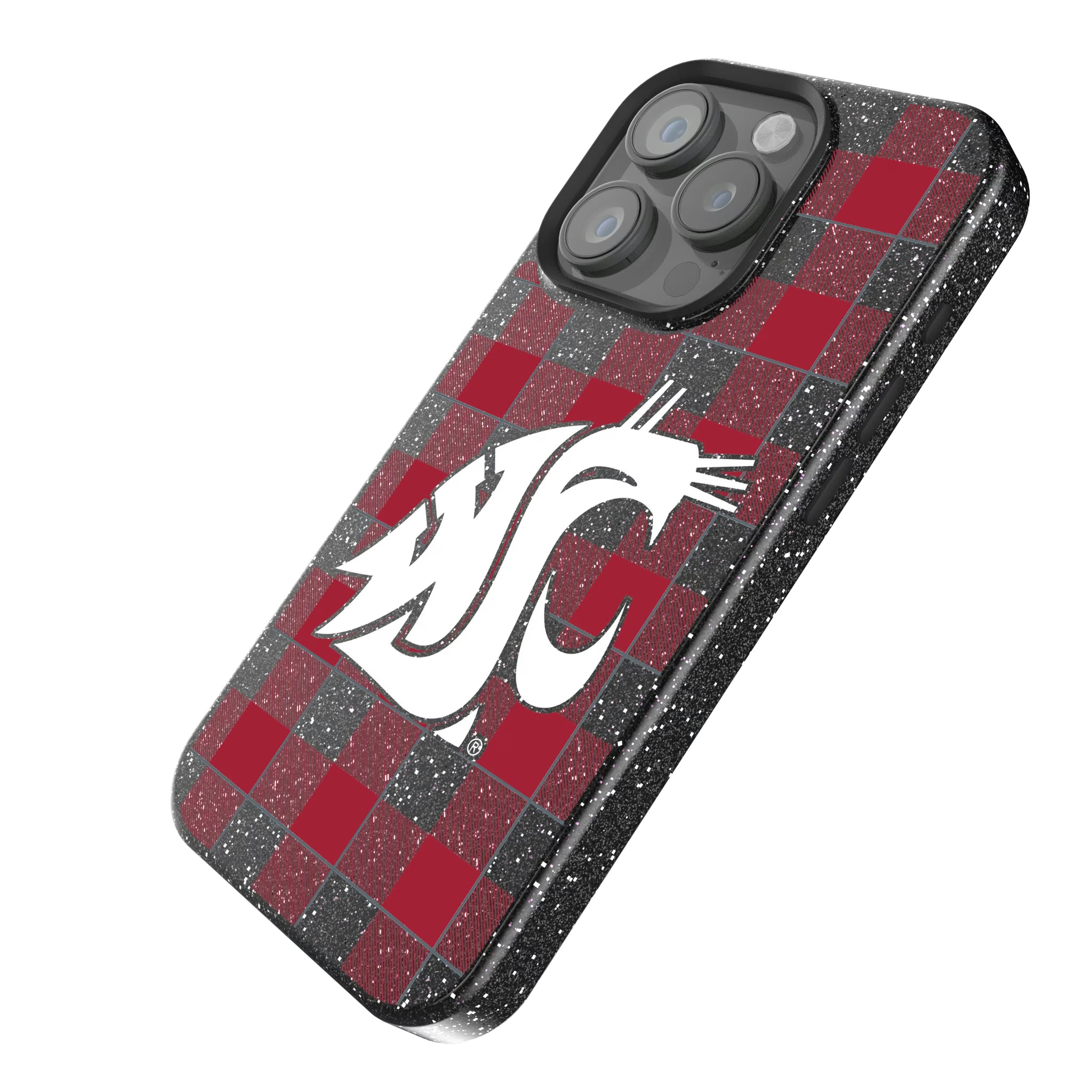 Washington State University Cougars Plaid iPhone Bling Phone Case for Apple iPhone - Isometric View