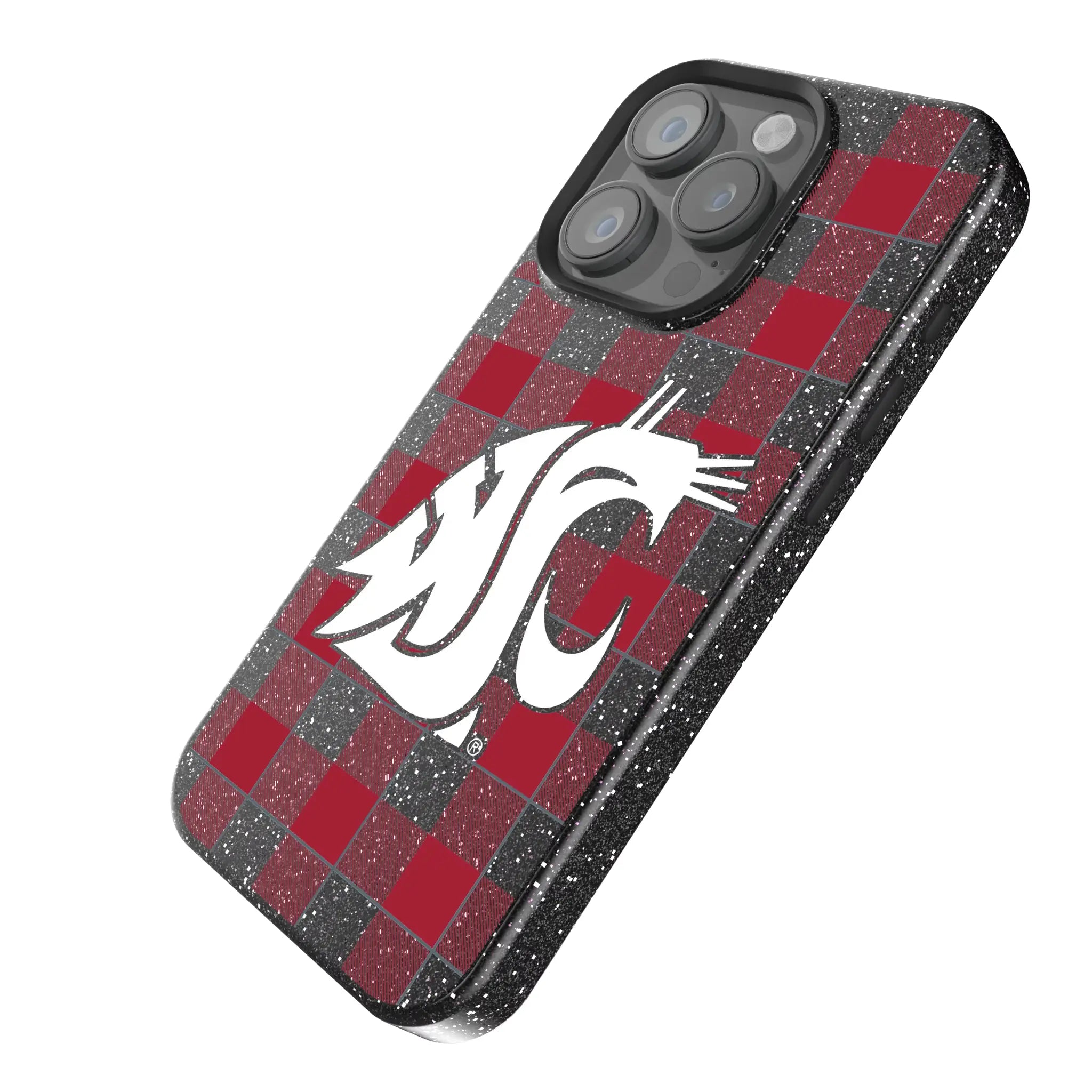 Washington State University Cougars Plaid iPhone Bling Phone Case for Apple iPhone - Isometric View