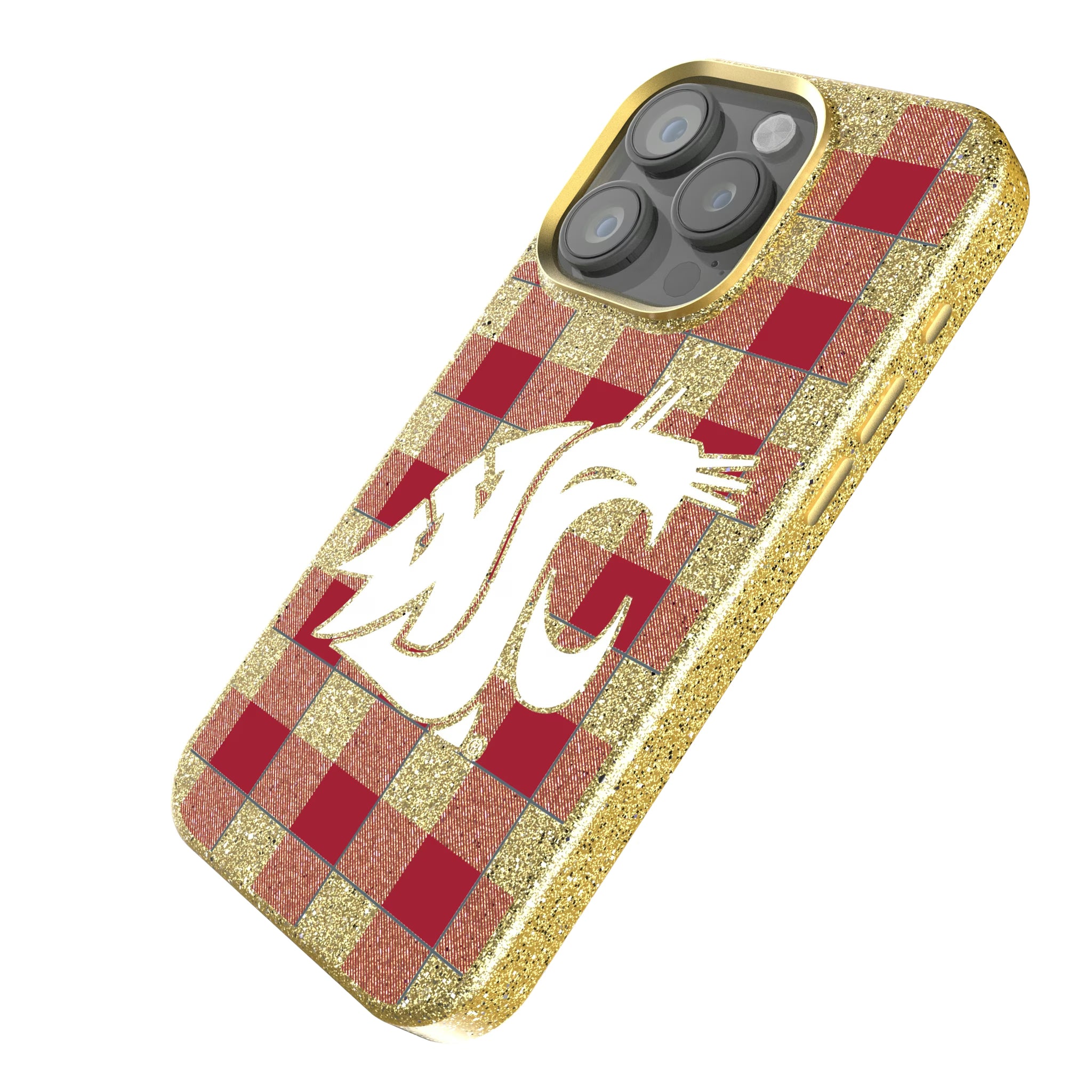 Washington State University Cougars Plaid iPhone Bling Phone Case for Apple iPhone - Isometric View