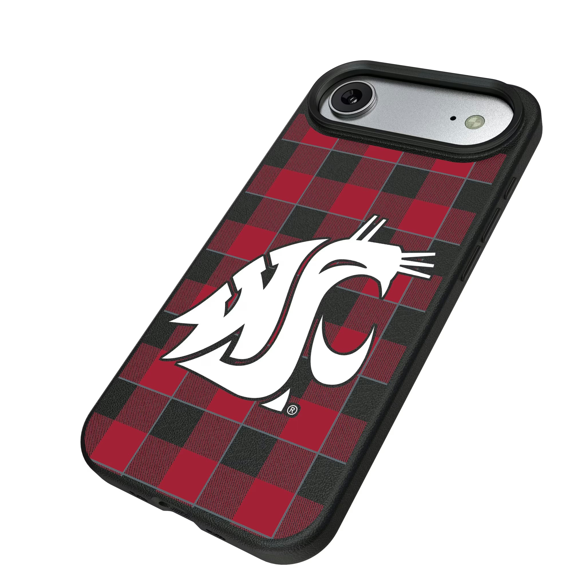 Washington State University Cougars Plaid iPhone MagSafe Compatible Phone Case for Apple iPhone - Isometric View#Device_iPhone Air