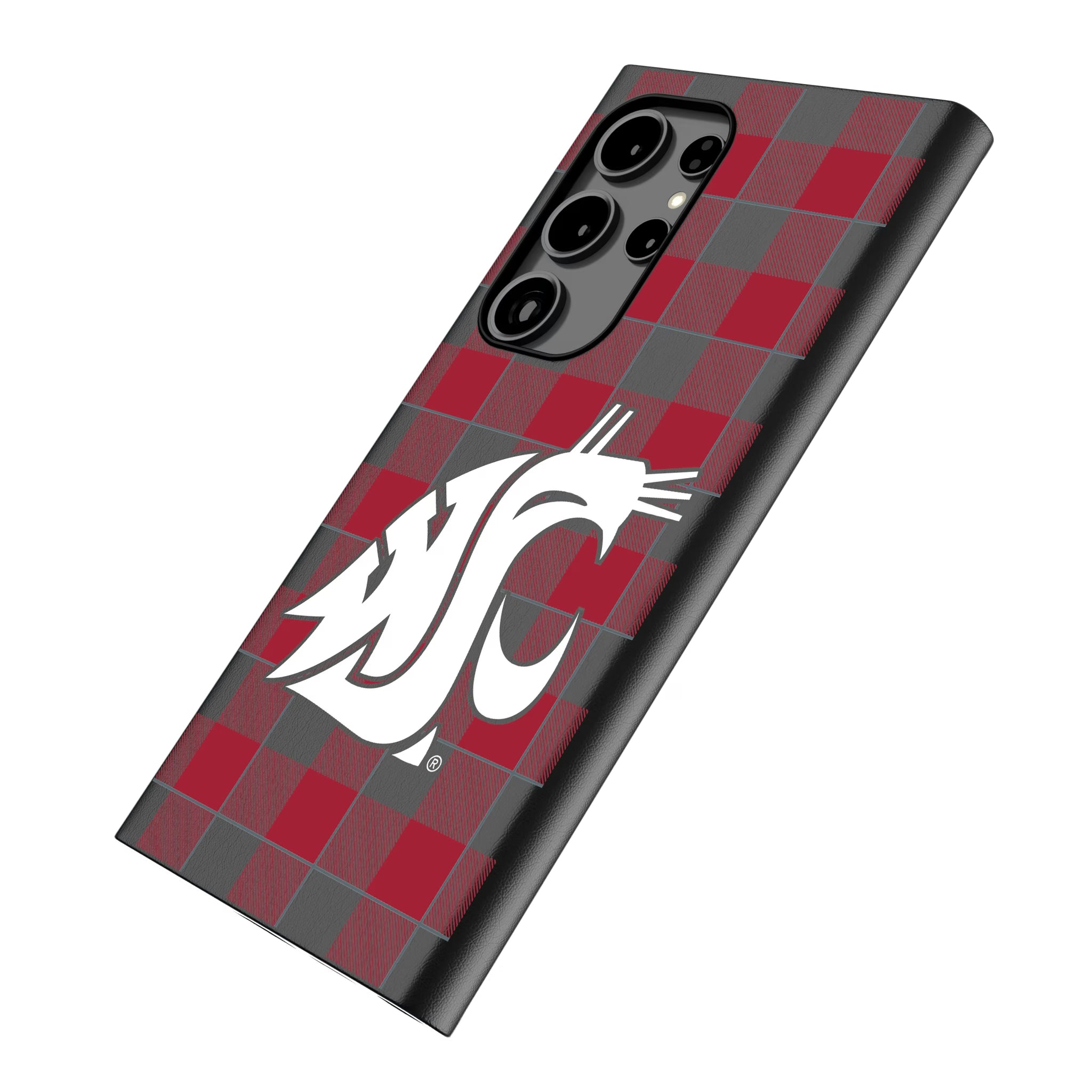 Washington State University Cougars Plaid Galaxy MagSafe Compatible Phone Case for Samsung Galaxy - Isometric View