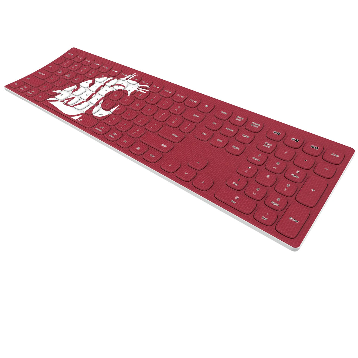 Washington State University Cougars Solid KKB605 Curved Wireless Keyboard - Isometric View
