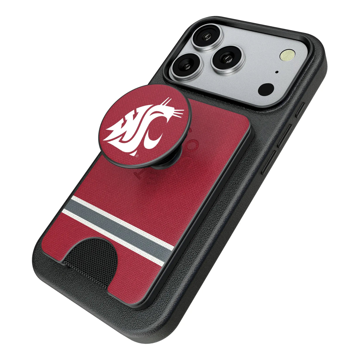 Washington State University Cougars Stripe Popsockets Wallet Magnetic - Isometric View