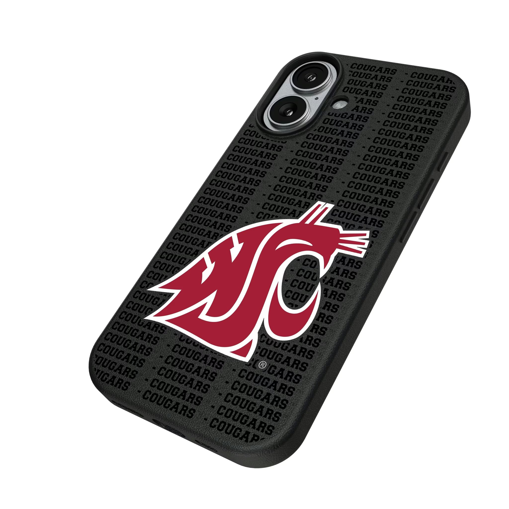 Washington State University Cougars Text Backdrop iPhone MagSafe Compatible Phone Case for Apple iPhone - Isometric View#Device_iPhone 17