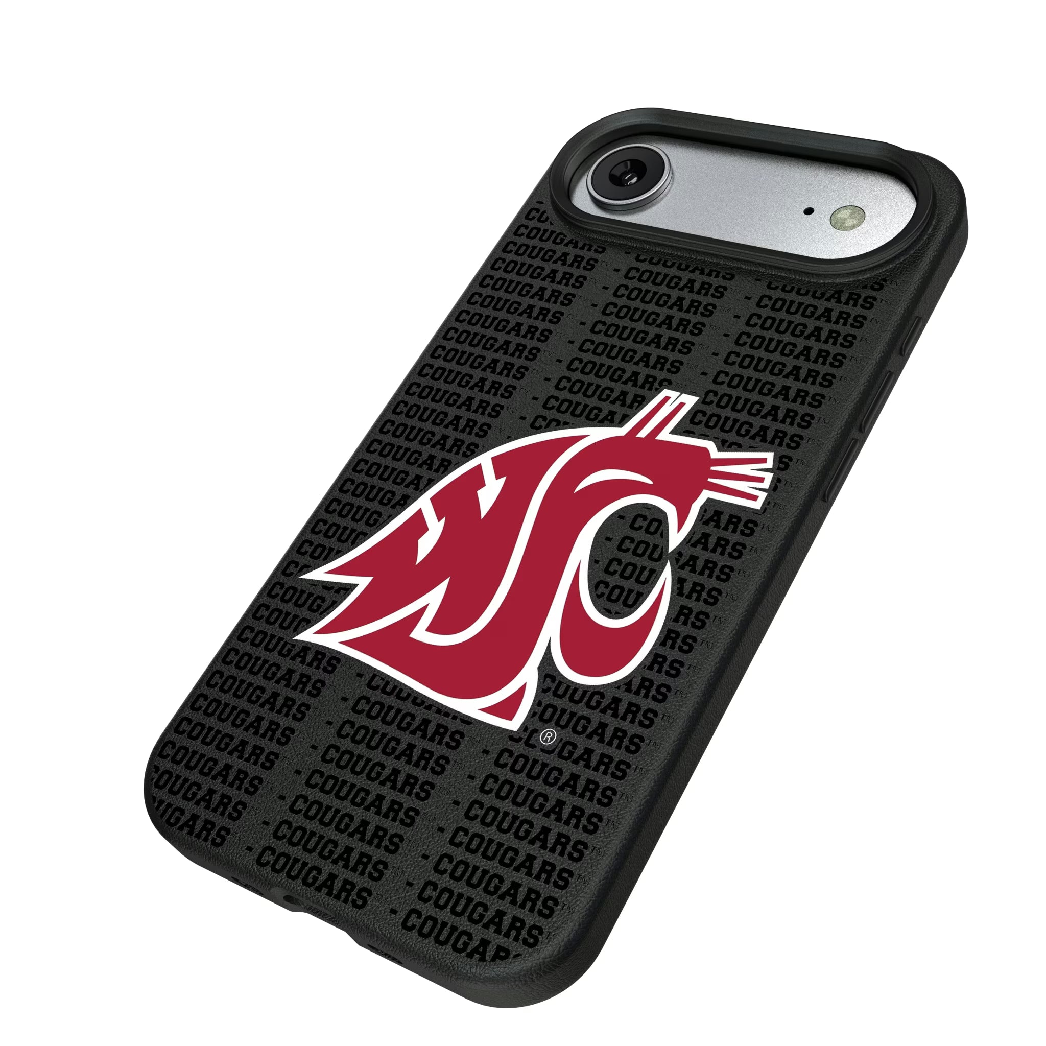 Washington State University Cougars Text Backdrop iPhone MagSafe Compatible Phone Case for Apple iPhone - Isometric View#Device_iPhone Air