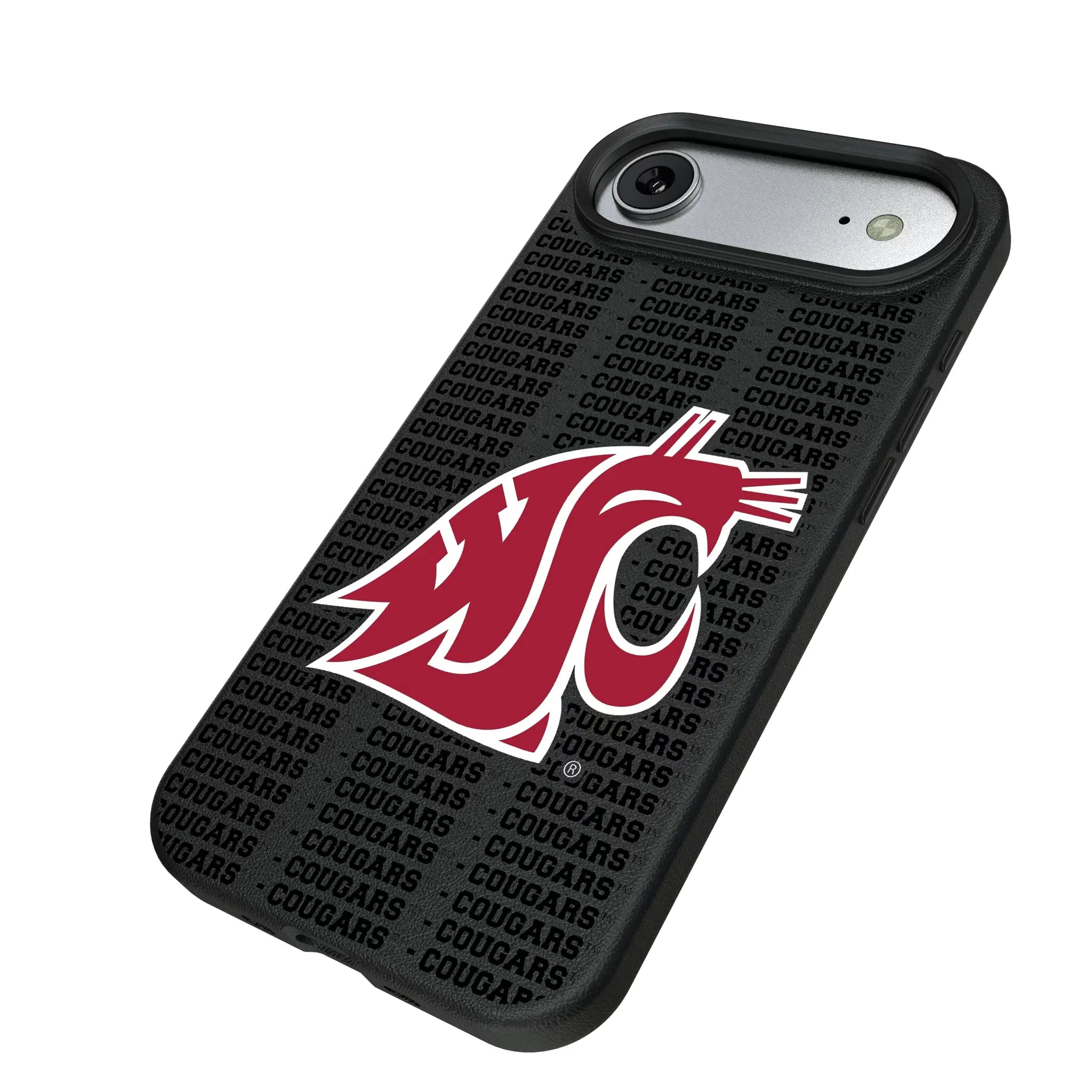 Washington State University Cougars Text Backdrop iPhone MagSafe Compatible Phone Case for Apple iPhone - Isometric View#Device_iPhone Air