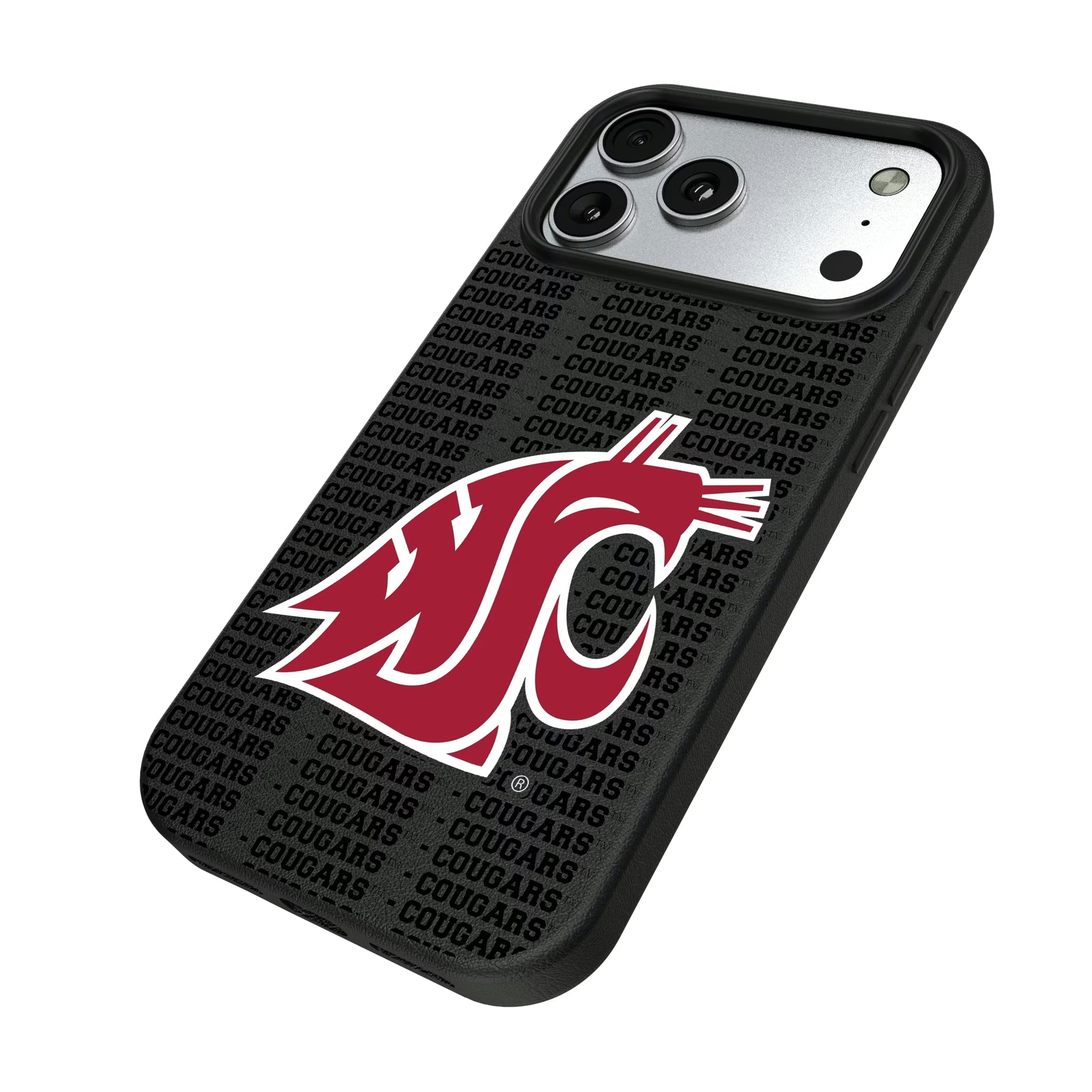 Washington State University Cougars Text Backdrop iPhone MagSafe Compatible Phone Case for Apple iPhone - Isometric View#Device_iPhone 17 Pro Max
