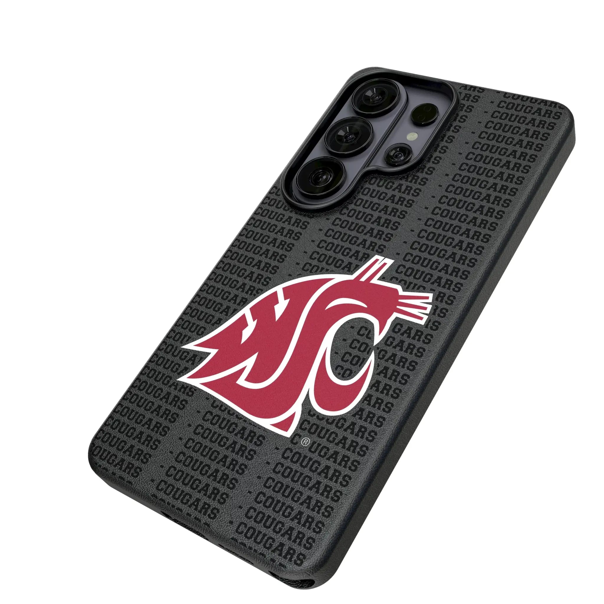 Washington State University Cougars Text Backdrop Galaxy MagSafe Compatible Phone Case for Samsung Galaxy - Isometric View#Device_Galaxy S26 Ultra