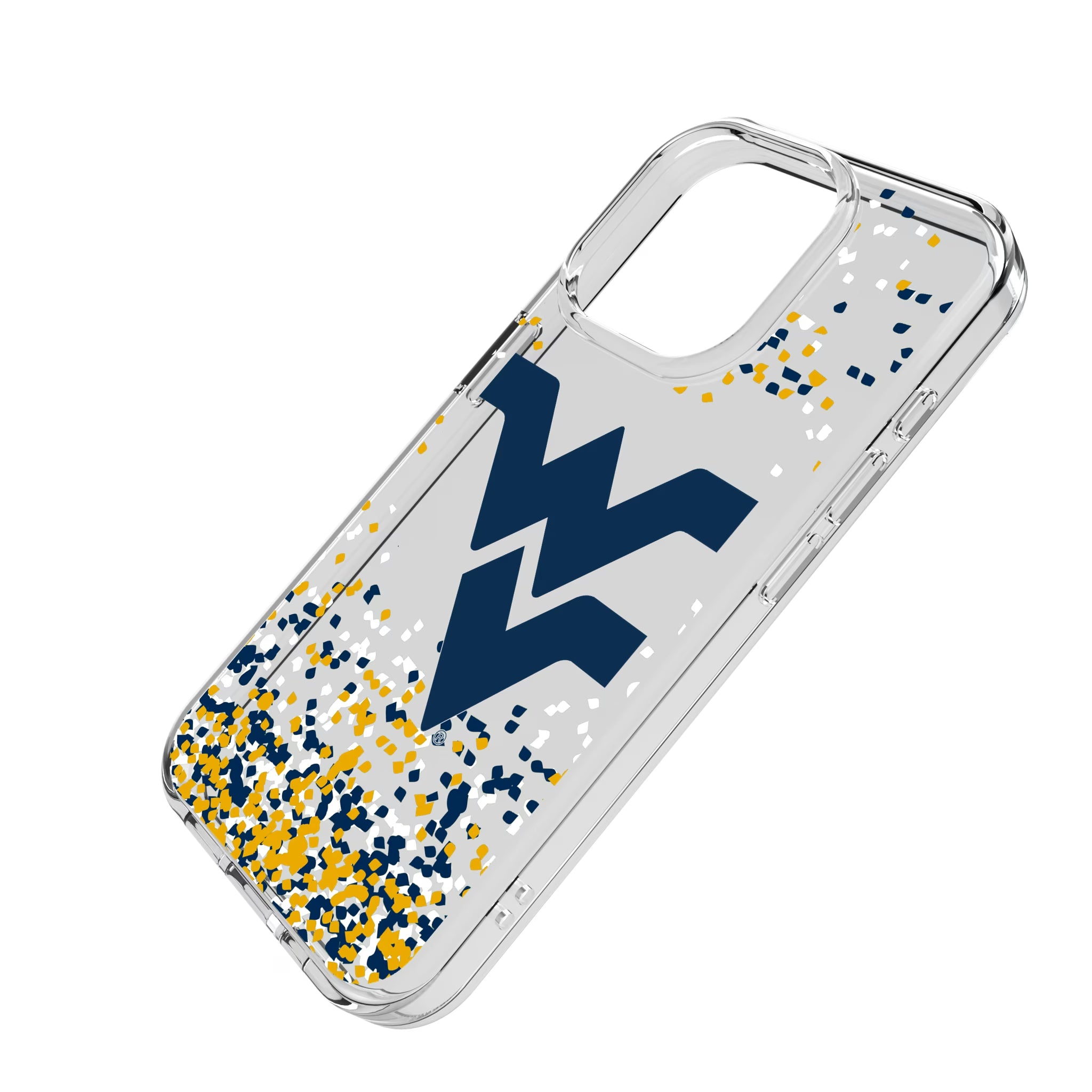 West Virginia University Mountaineers Confetti iPhone Clear Phone Case for Apple iPhone - Isometric View