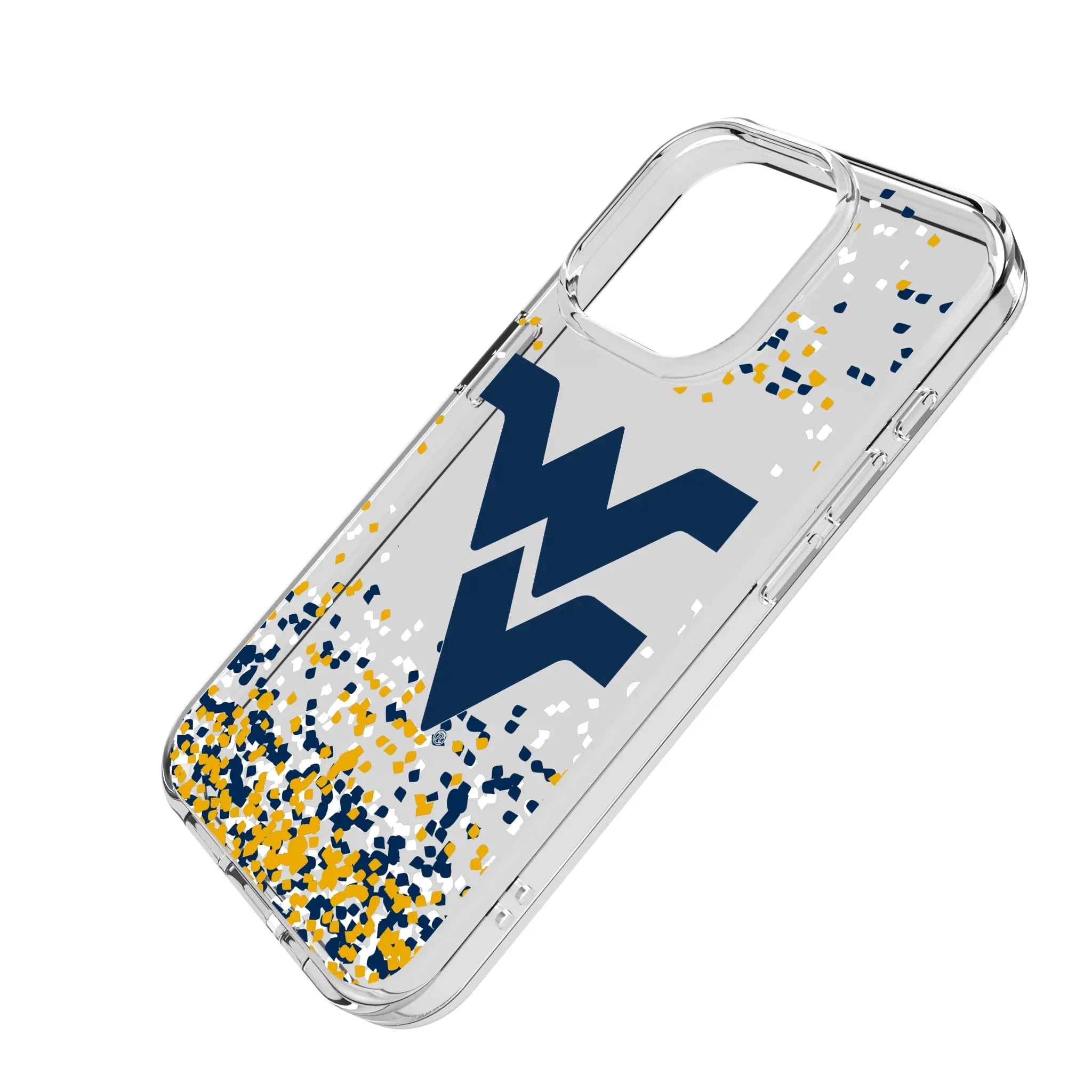 West Virginia University Mountaineers Confetti iPhone Clear Phone Case for Apple iPhone - Isometric View