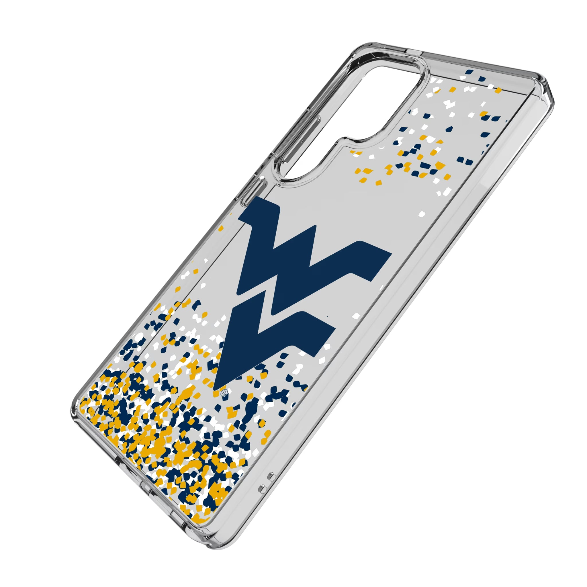 West Virginia University Mountaineers Confetti Galaxy Clear Phone Case for Samsung Galaxy - Isometric View