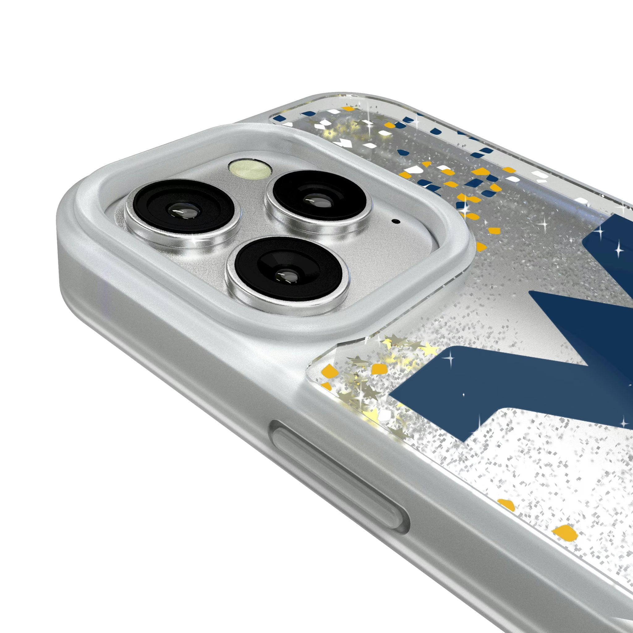 West Virginia University Mountaineers Confetti iPhone Glitter Phone Case for Apple iPhone - Detail#Device_iPhone 16 Pro