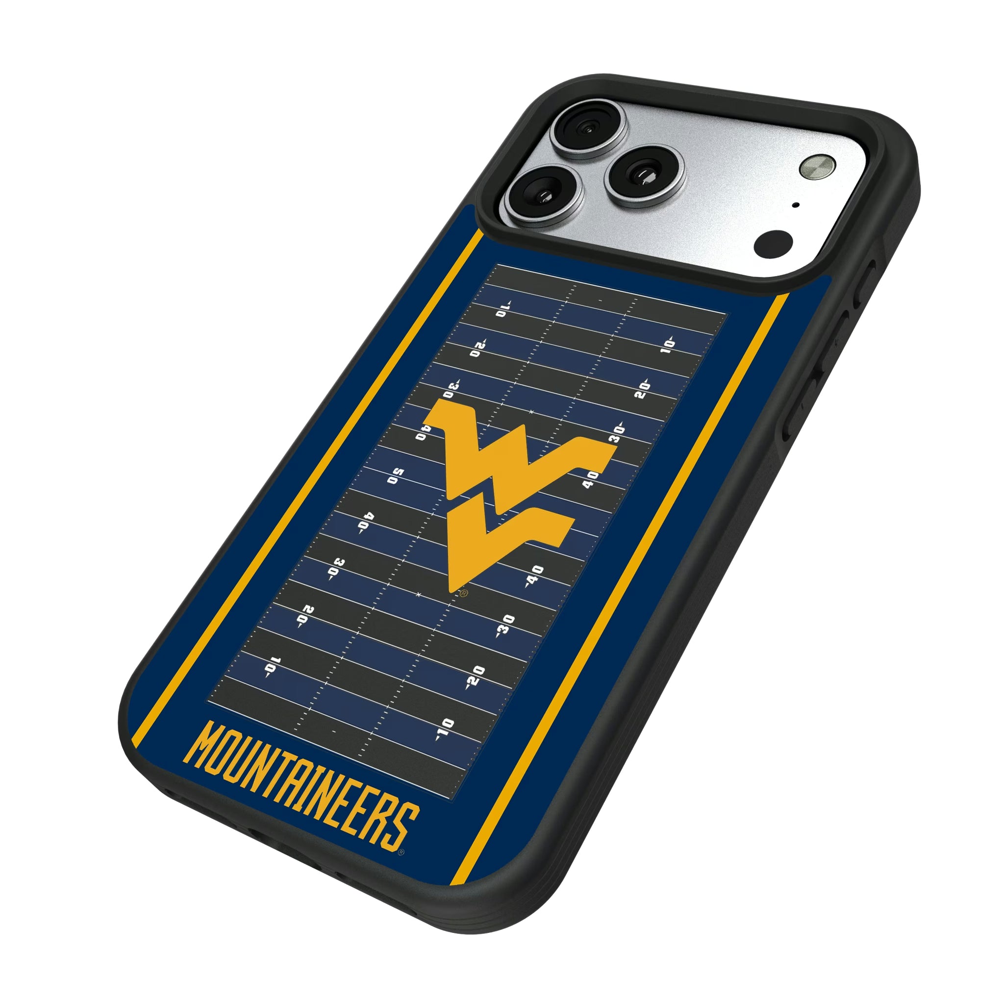West Virginia University Mountaineers Field iPhone Bump Phone Case for Apple iPhone - Isometric View#Device_iPhone 17 Pro Max