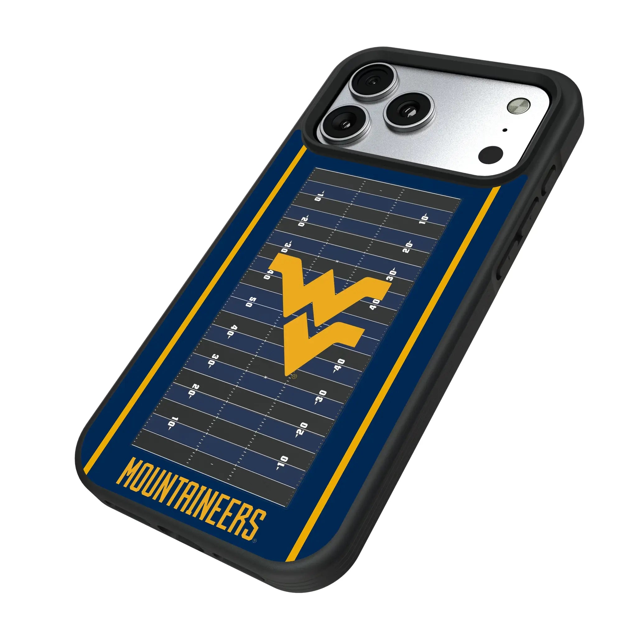 West Virginia University Mountaineers Field iPhone Bump Phone Case for Apple iPhone - Isometric View#Device_iPhone 17 Pro Max