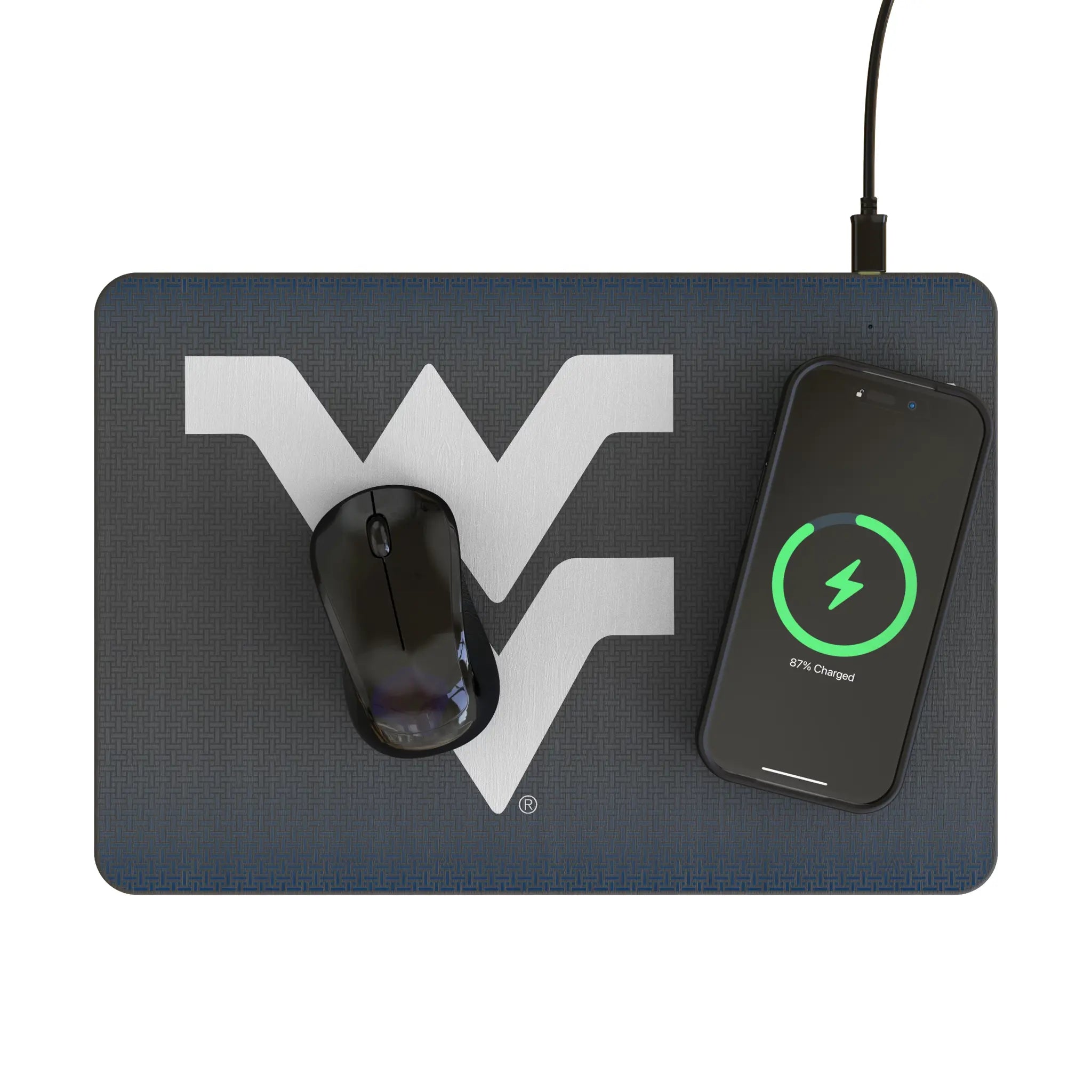 West Virginia University Mountaineers Linen 15-Watt Wireless Charger and Mouse Pad - Lifestyle