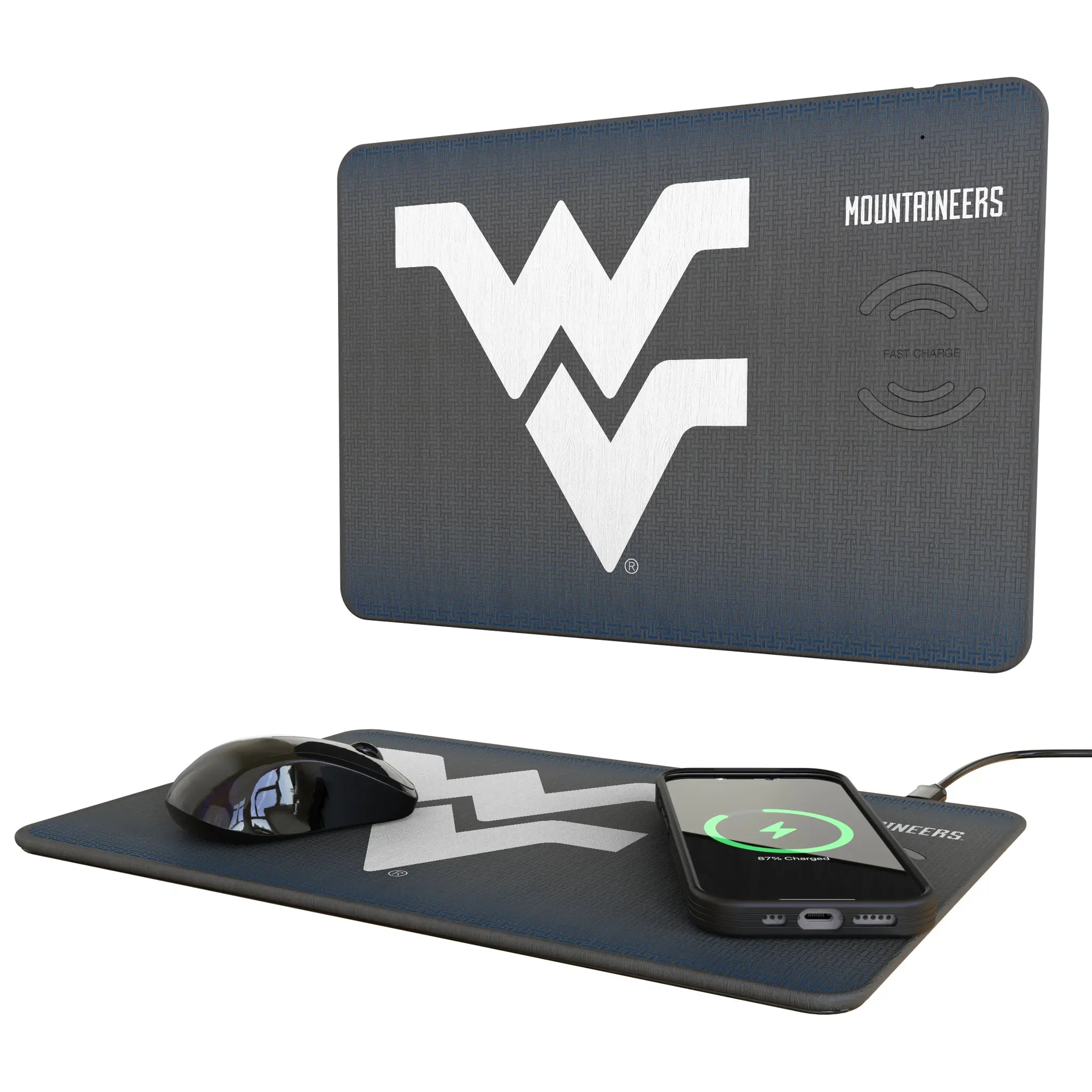 West Virginia University Mountaineers Linen 15-Watt Wireless Charger and Mouse Pad