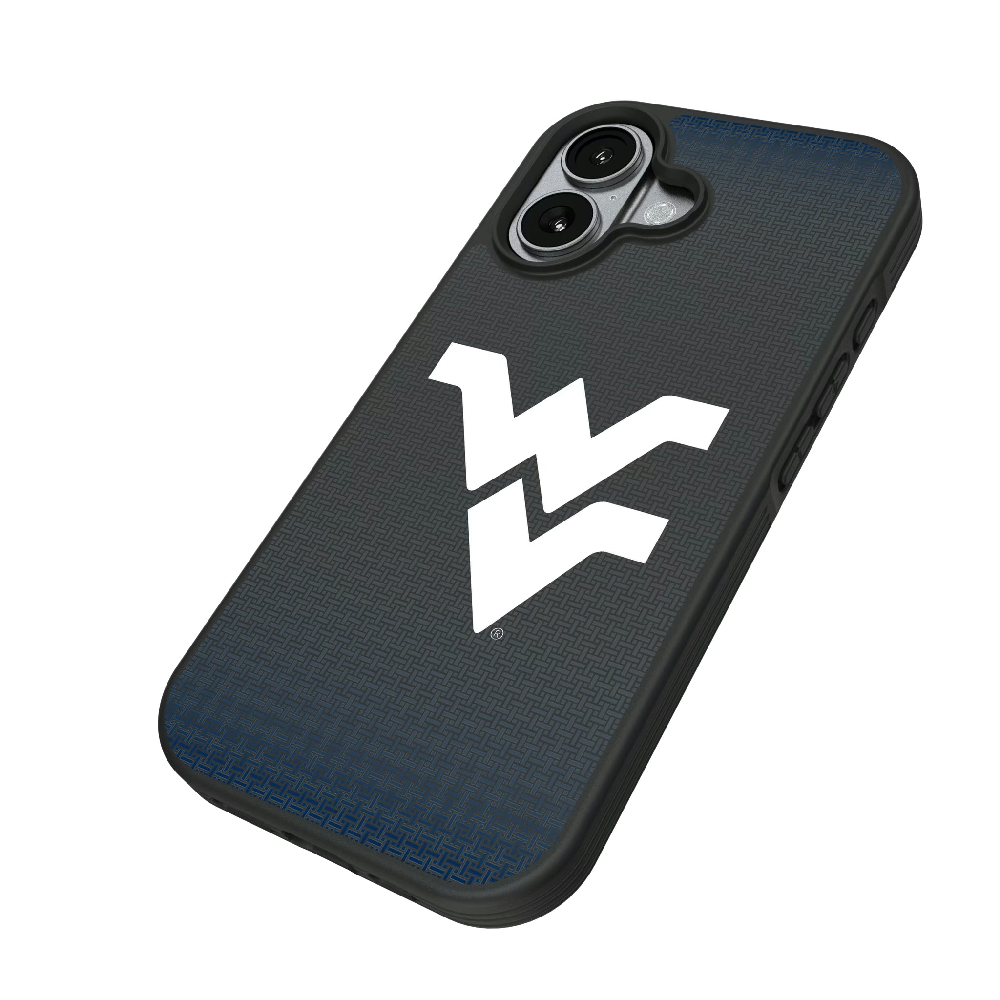 West Virginia University Mountaineers Linen iPhone Bump Phone Case for Apple iPhone - Isometric View#Device_iPhone 17