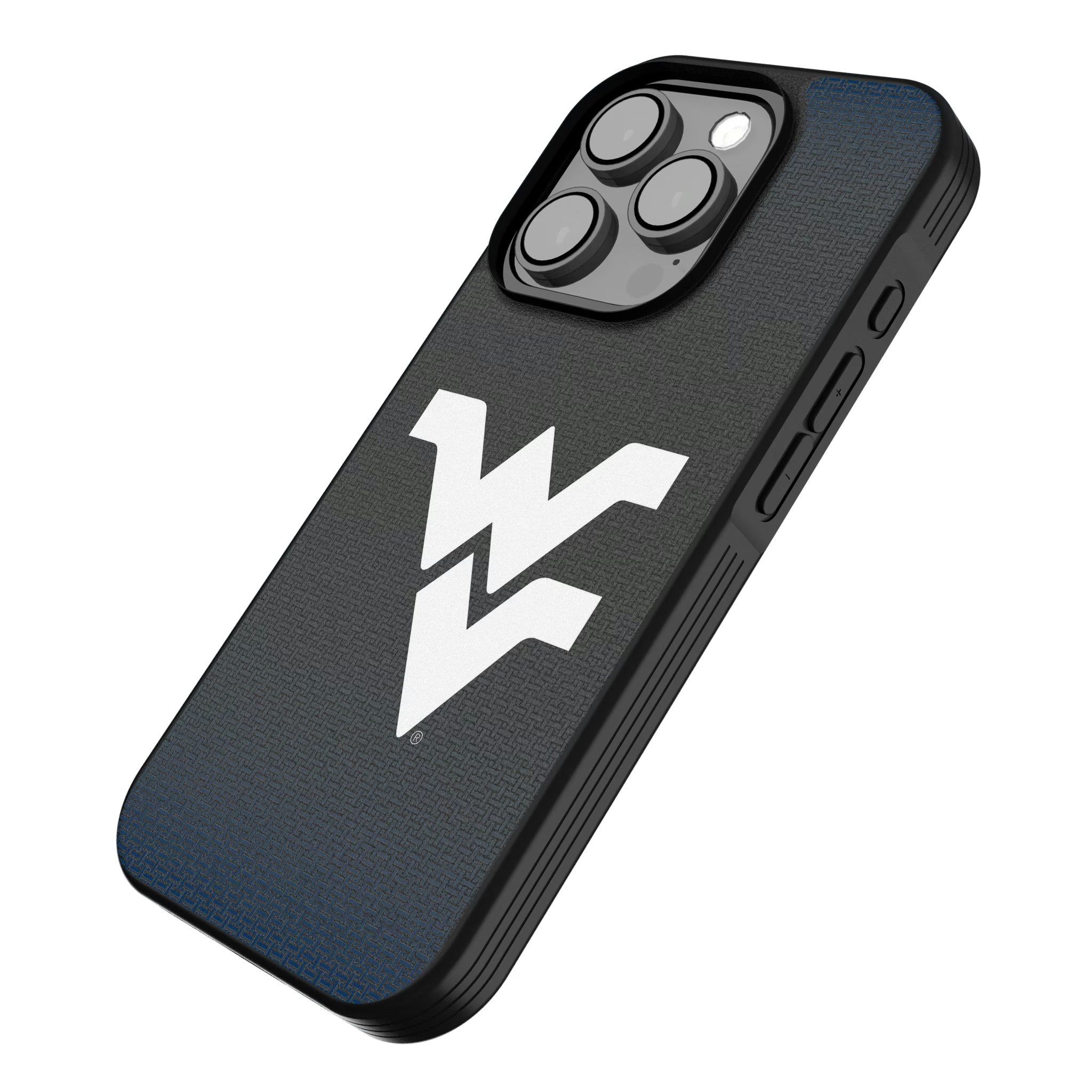 West Virginia University Mountaineers Linen iPhone Bump Phone Case for Apple iPhone - Isometric View