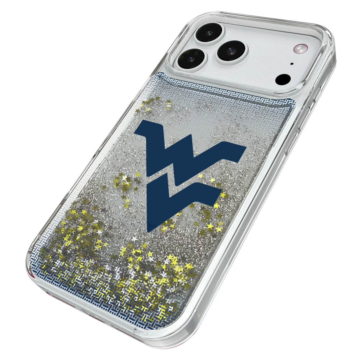 West Virginia University Mountaineers Linen iPhone Glitter Phone Case for Apple iPhone - Isometric View#Device_iPhone 18 Pro Max