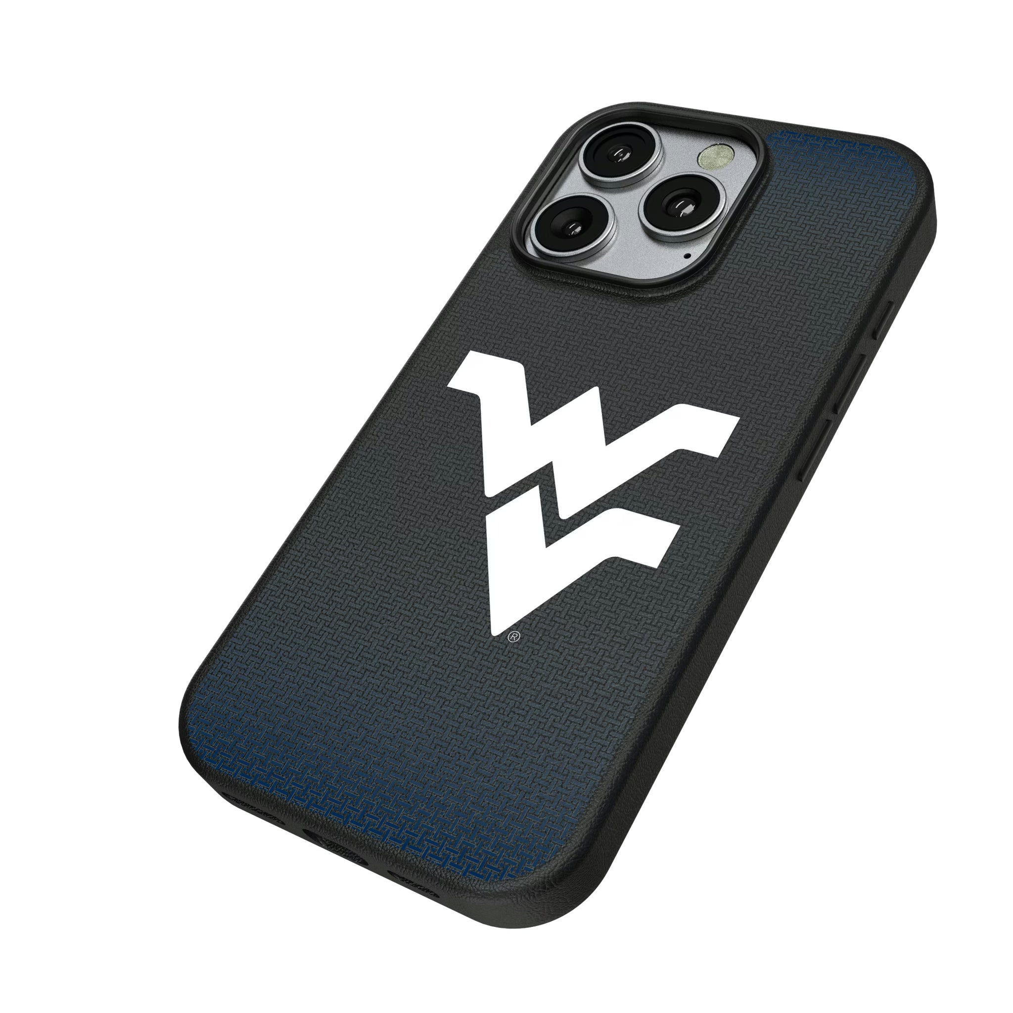 West Virginia University Mountaineers Linen iPhone MagSafe Compatible Phone Case for Apple iPhone - Isometric View