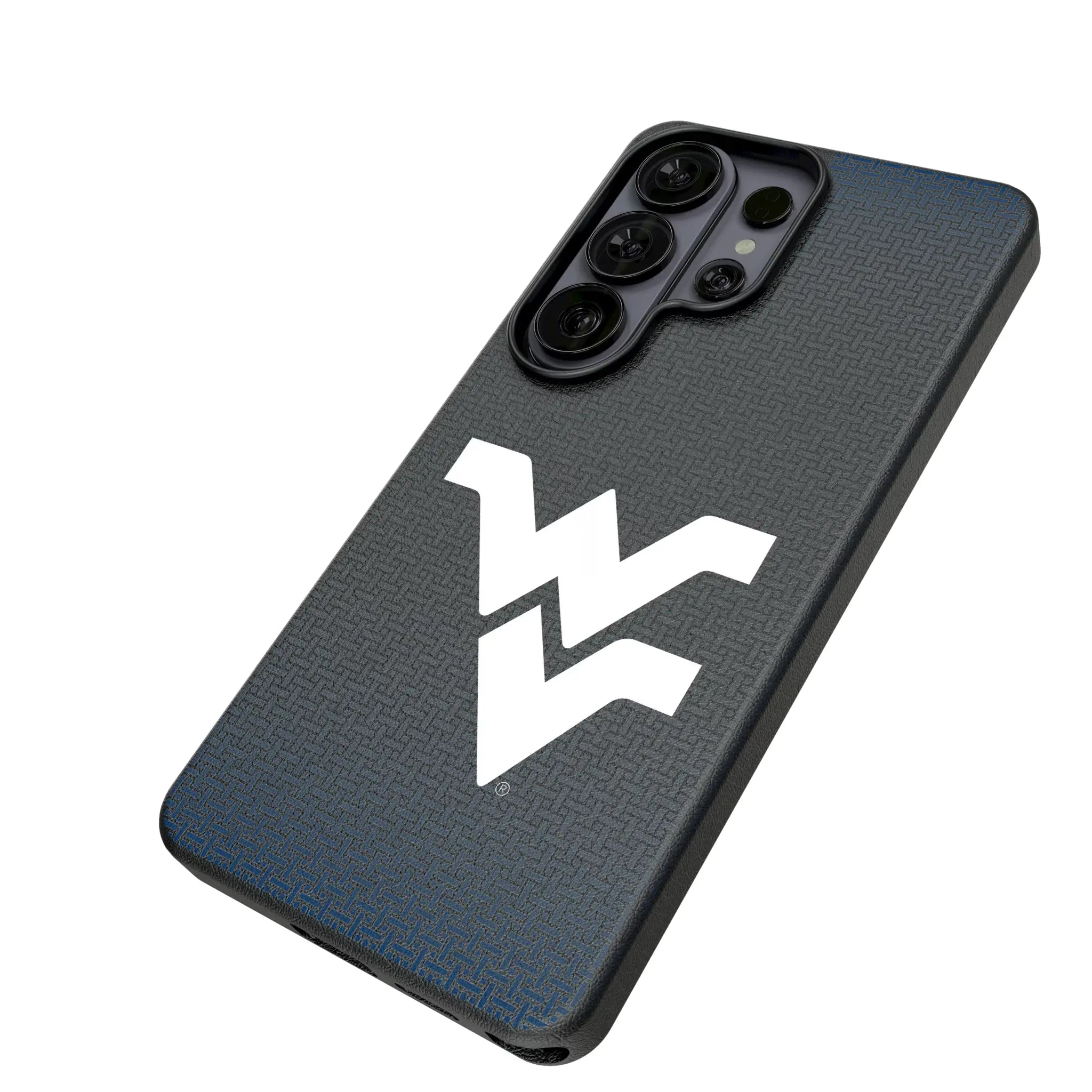 West Virginia University Mountaineers Linen Galaxy MagSafe Compatible Phone Case for Samsung Galaxy - Isometric View#Device_Galaxy S26 Ultra