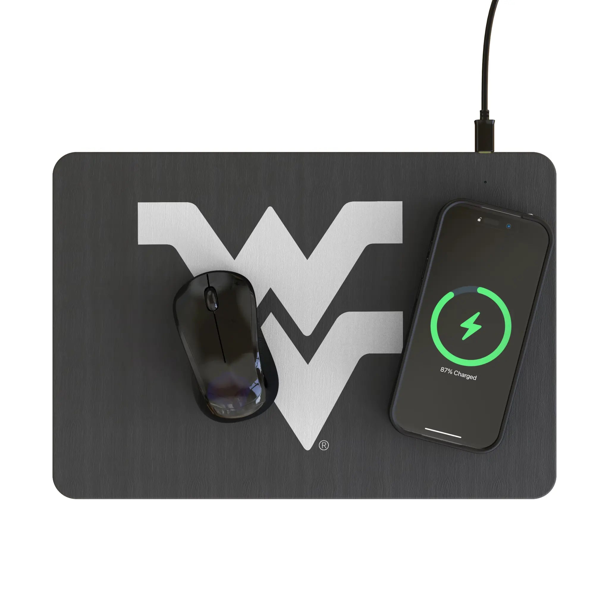 West Virginia University Mountaineers Monocolor Tilt 15-Watt Wireless Charger and Mouse Pad - Lifestyle
