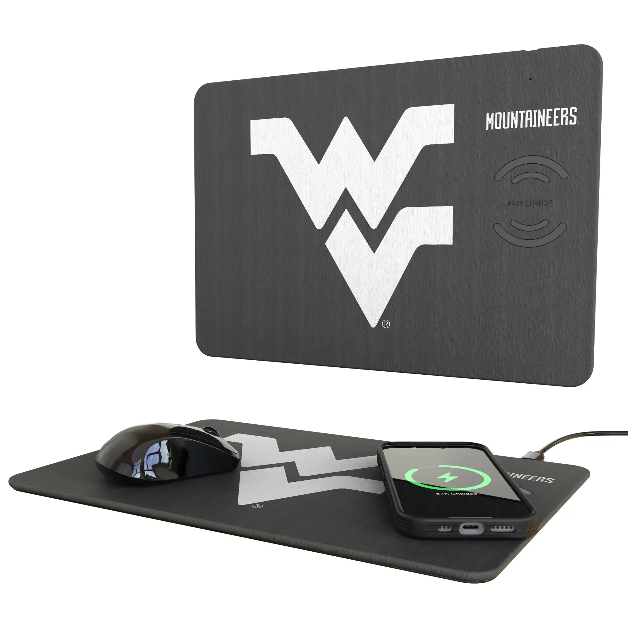 West Virginia University Mountaineers Monocolor Tilt 15-Watt Wireless Charger and Mouse Pad