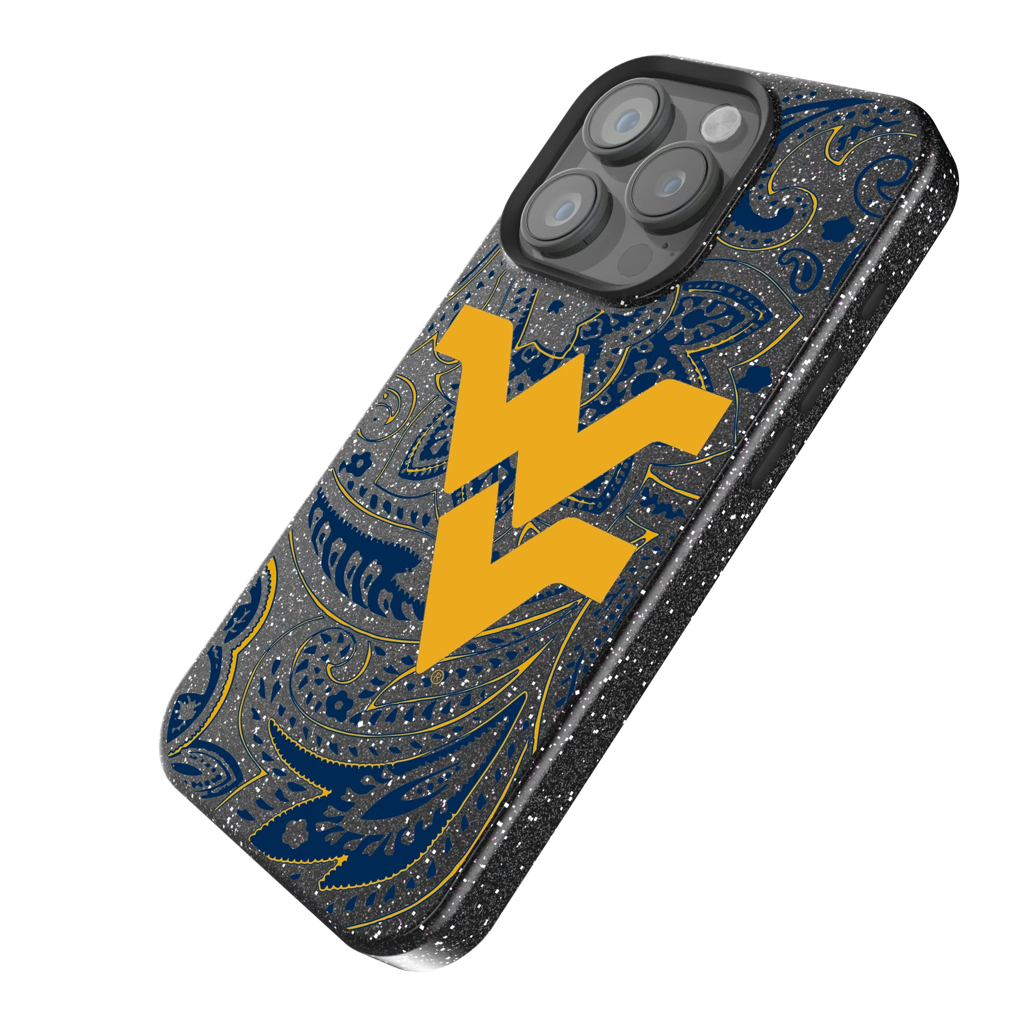 West Virginia University Mountaineers Paisley iPhone Bling Phone Case for Apple iPhone - Isometric View