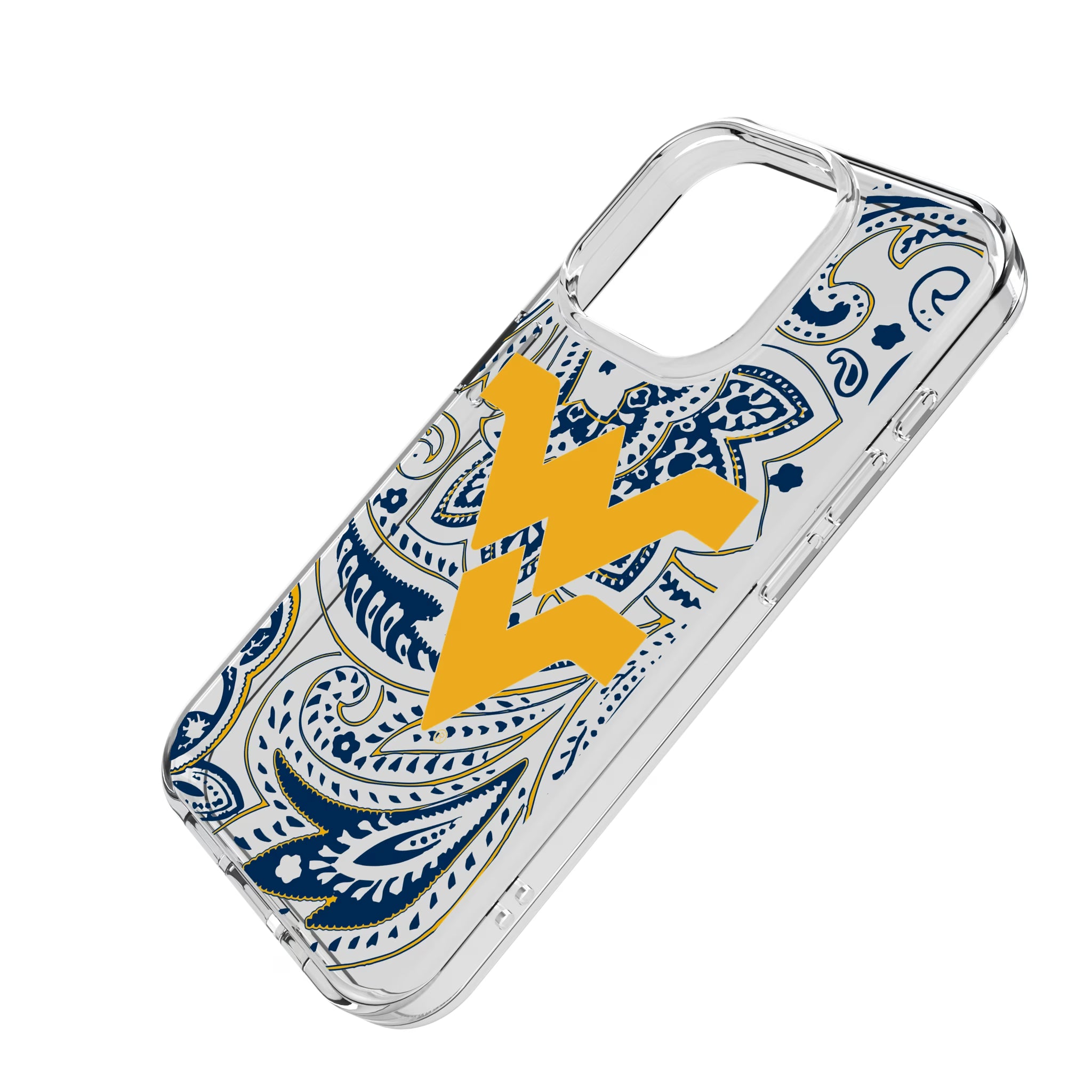 West Virginia University Mountaineers Paisley iPhone Clear Phone Case for Apple iPhone - Isometric View