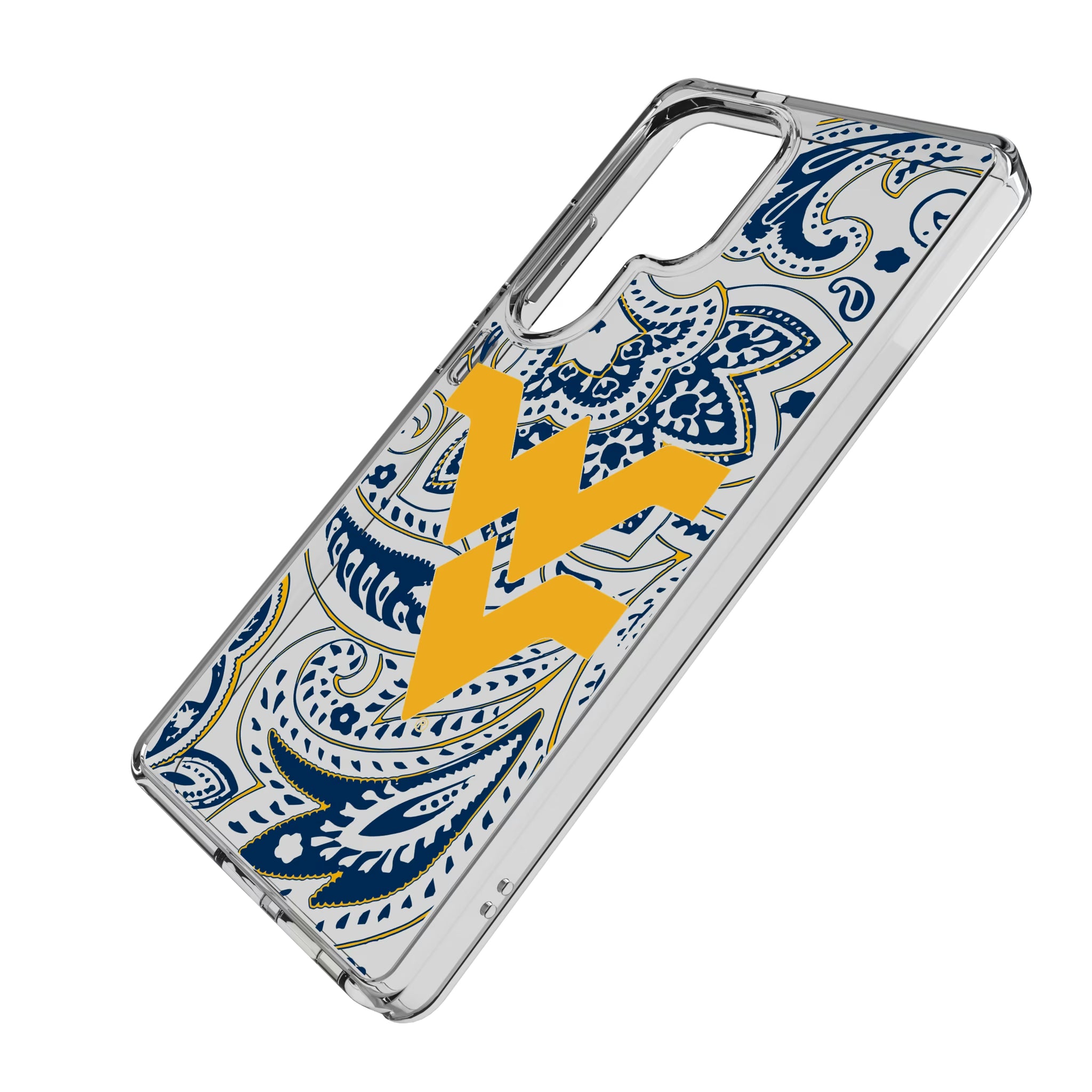 West Virginia University Mountaineers Paisley Galaxy Clear Phone Case for Samsung Galaxy - Isometric View