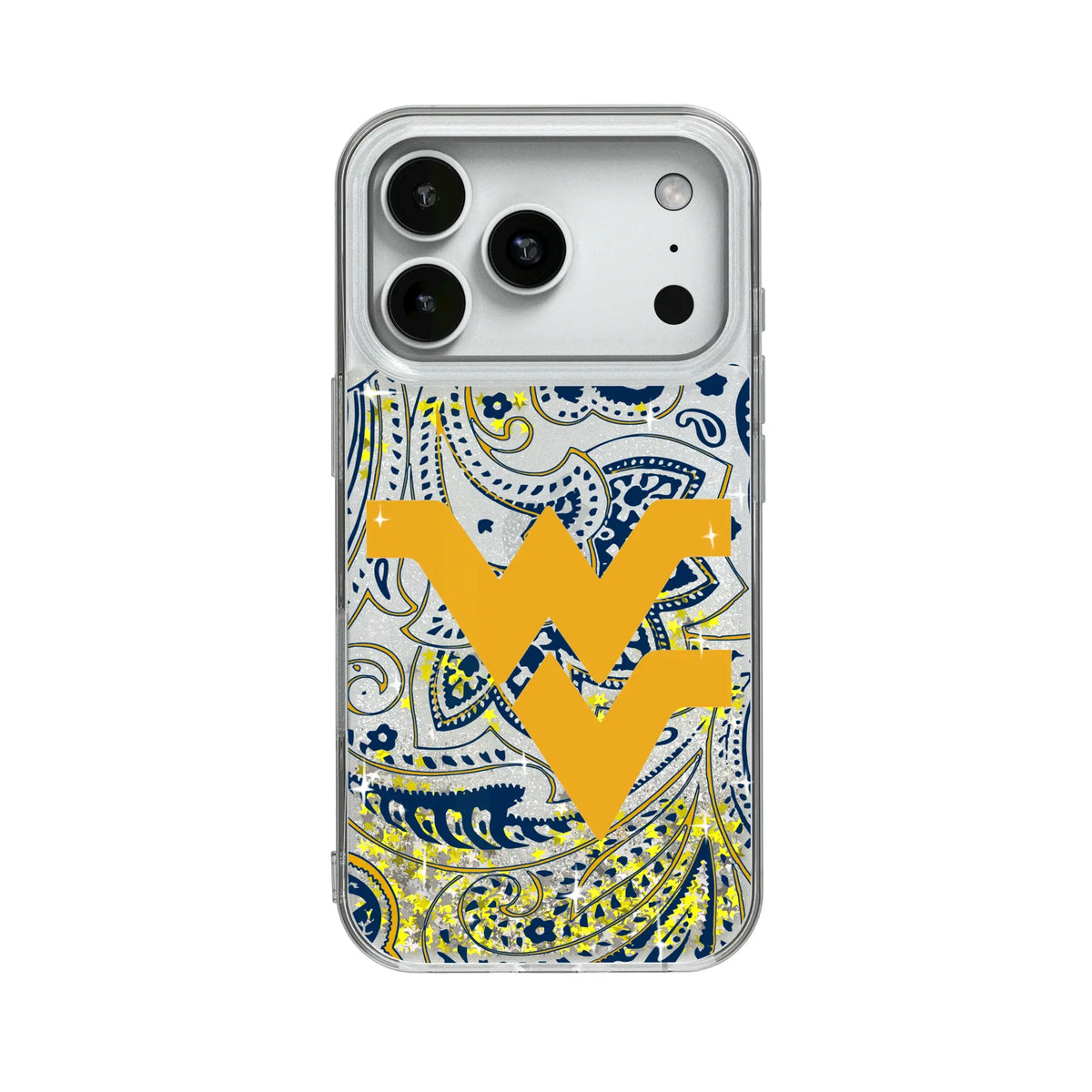 West Virginia University Mountaineers Paisley Glitter Phone Case for Apple iPhone