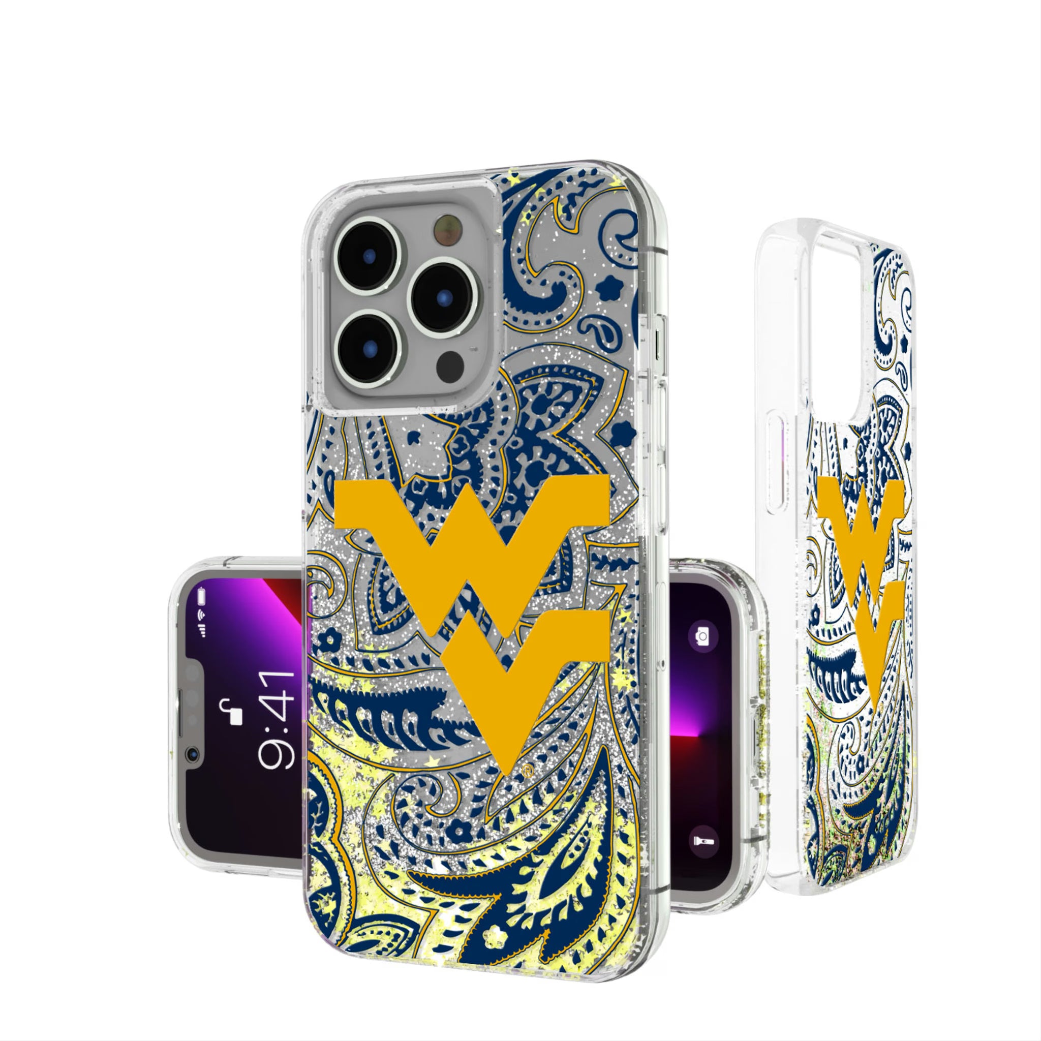West Virginia University Mountaineers Paisley iPhone Glitter Phone Case for Apple iPhone