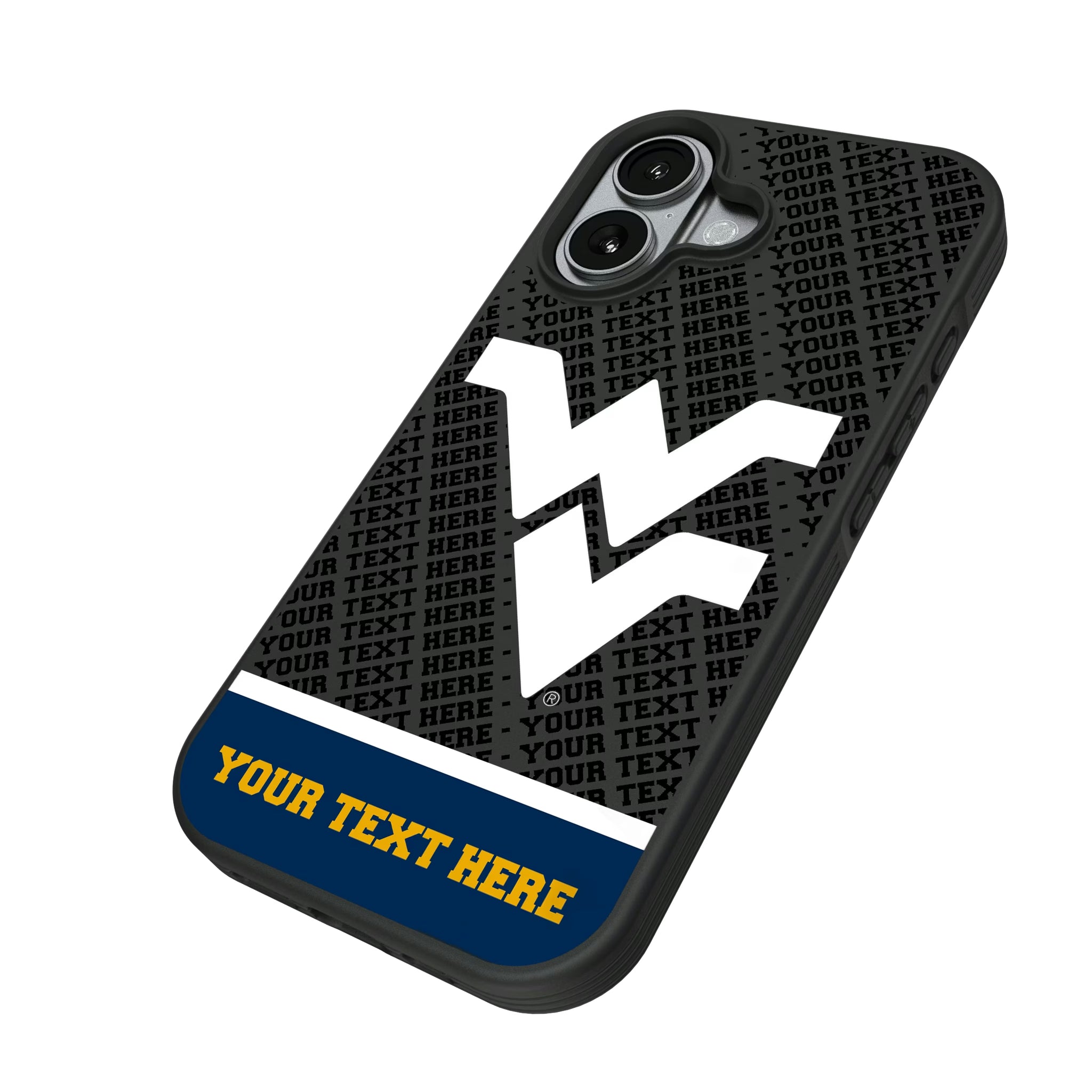 West Virginia University Mountaineers Personalized EndZone Plus iPhone Bump Phone Case for Apple iPhone - Isometric View#Device_iPhone 17