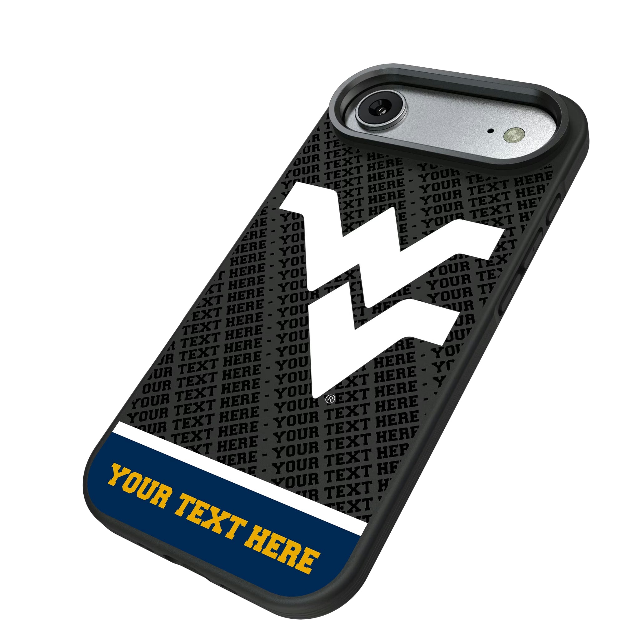 West Virginia University Mountaineers Personalized EndZone Plus iPhone Bump Phone Case for Apple iPhone - Isometric View#Device_iPhone Air