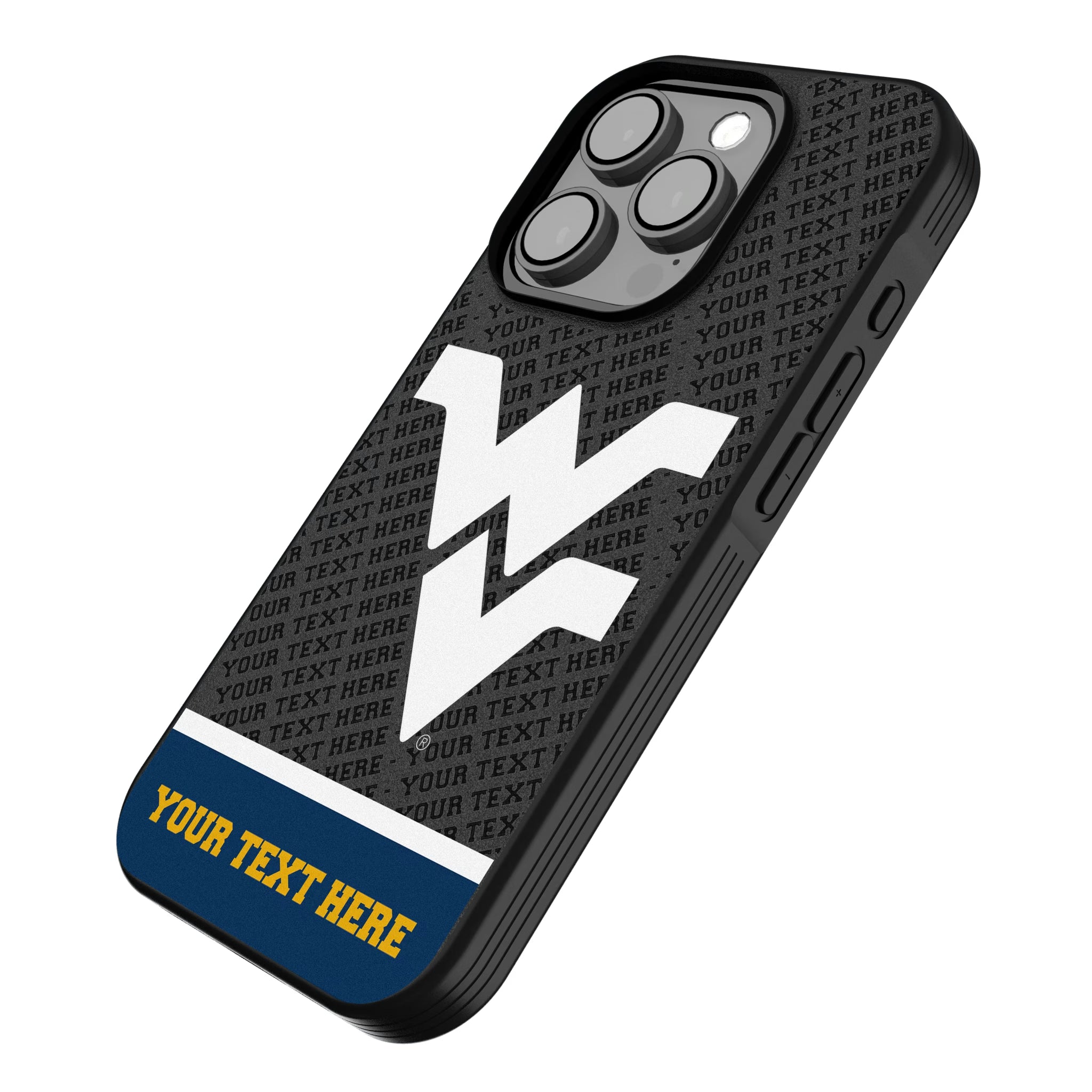 West Virginia University Mountaineers Personalized EndZone Plus iPhone Bump Phone Case for Apple iPhone - Isometric View