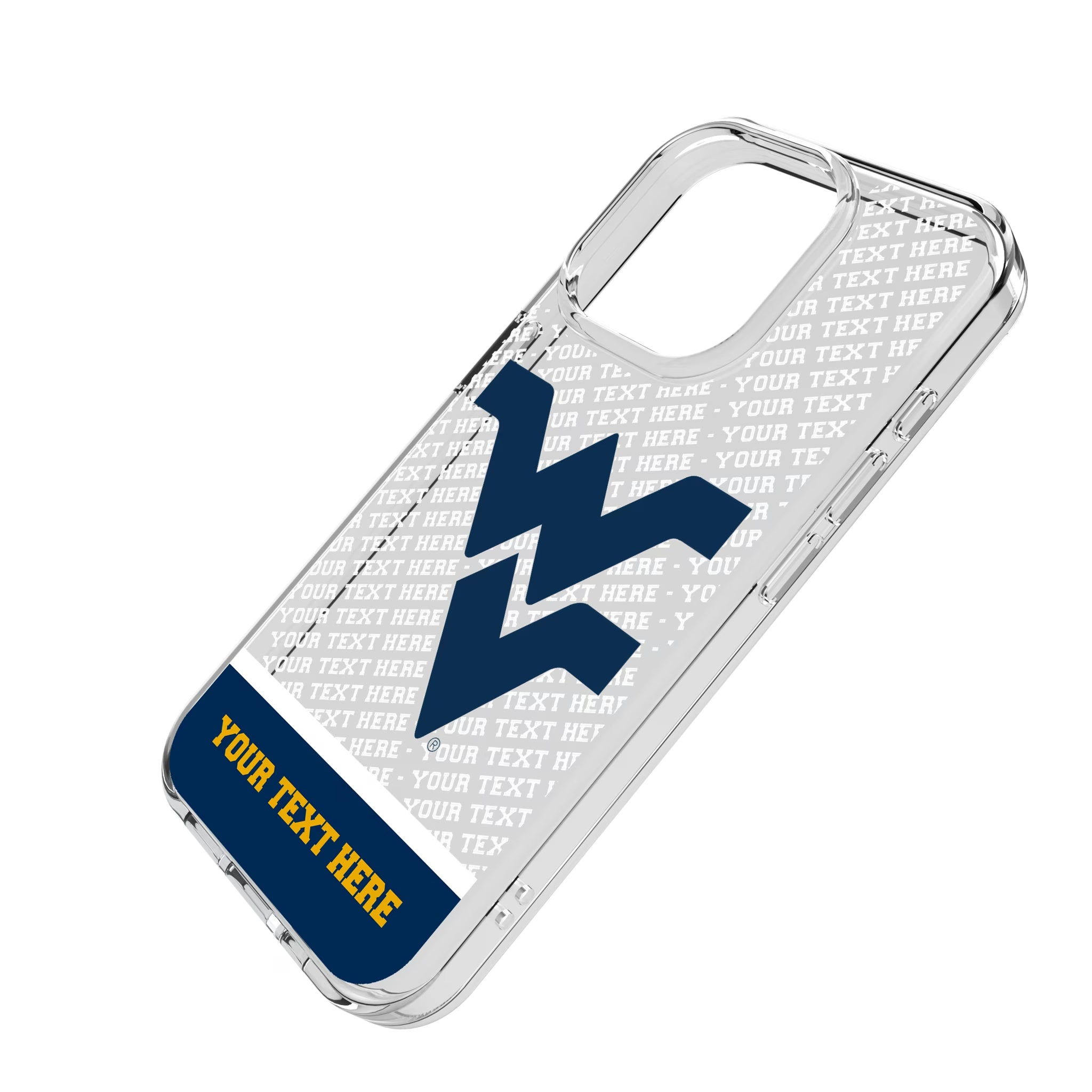 West Virginia University Mountaineers Personalized EndZone Plus iPhone Clear Phone Case for Apple iPhone - Isometric View