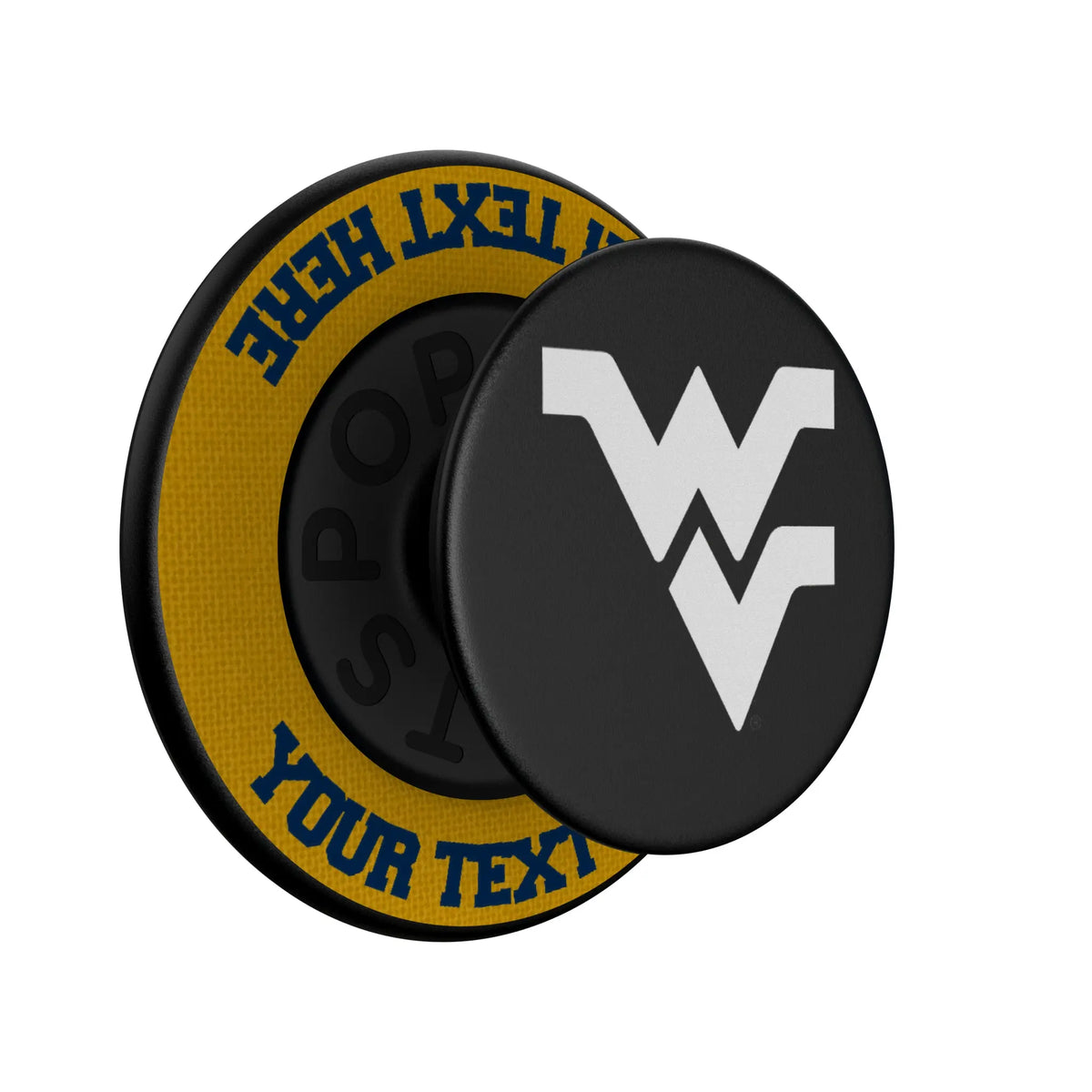 West Virginia University Mountaineers Personalized Endzone Solid Popsockets Round Magnetic - Isometric View