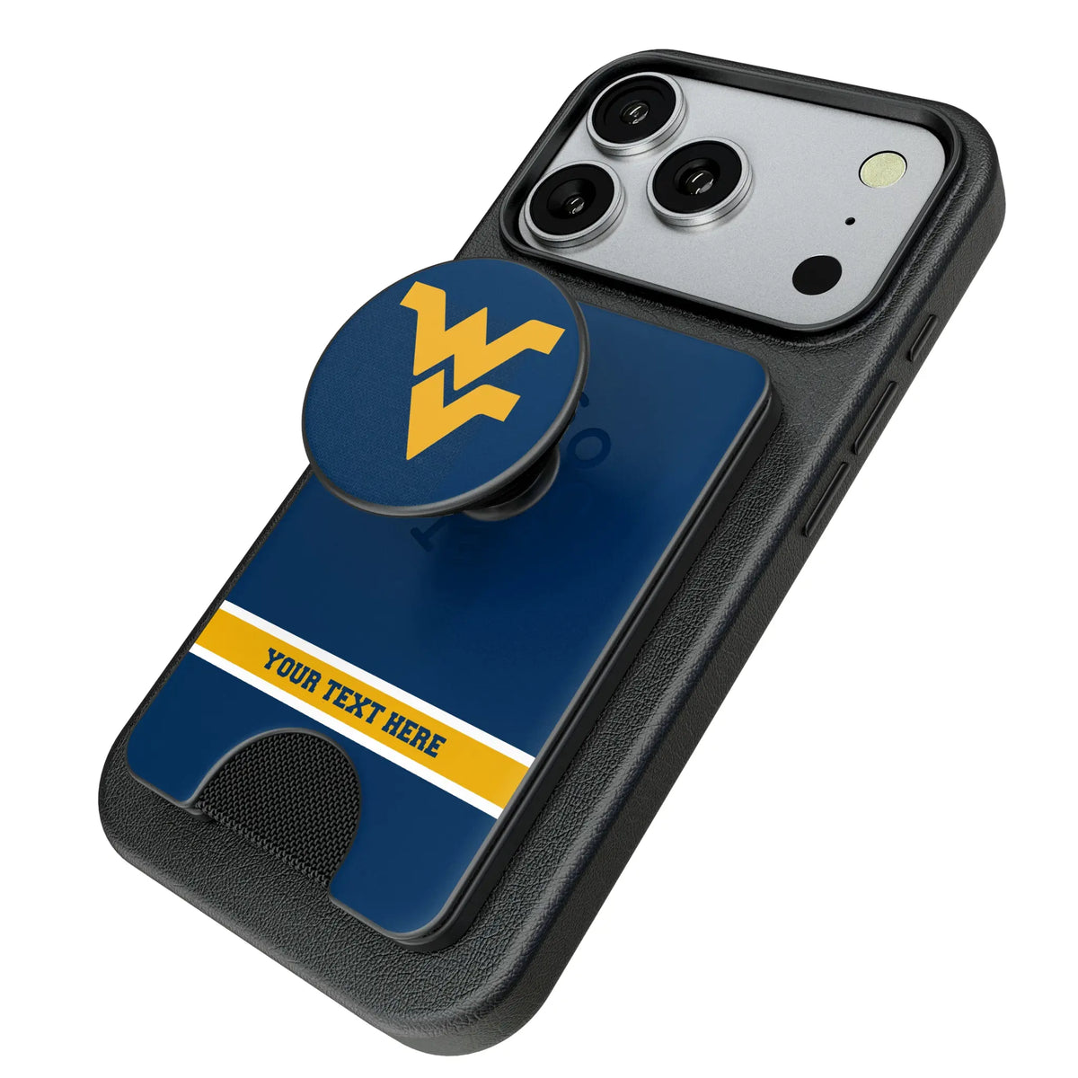 West Virginia University Mountaineers Personalized Endzone Solid Popsockets Wallet Magnetic - Isometric View
