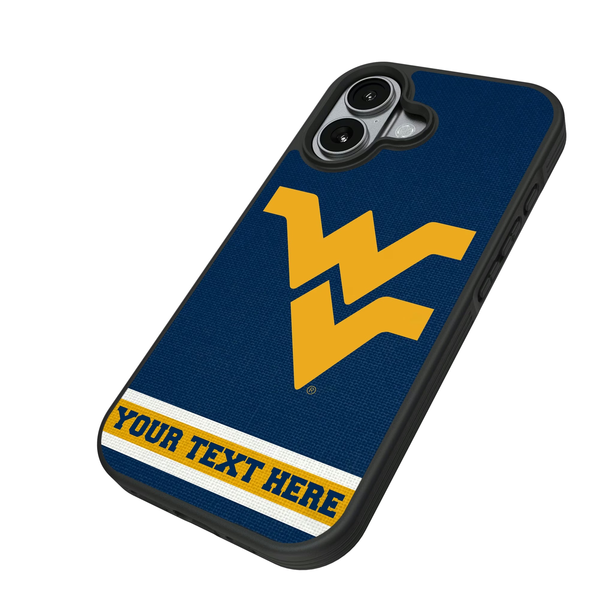 West Virginia University Mountaineers Personalized Stripe iPhone Bump Phone Case for Apple iPhone - Isometric View#Device_iPhone 17