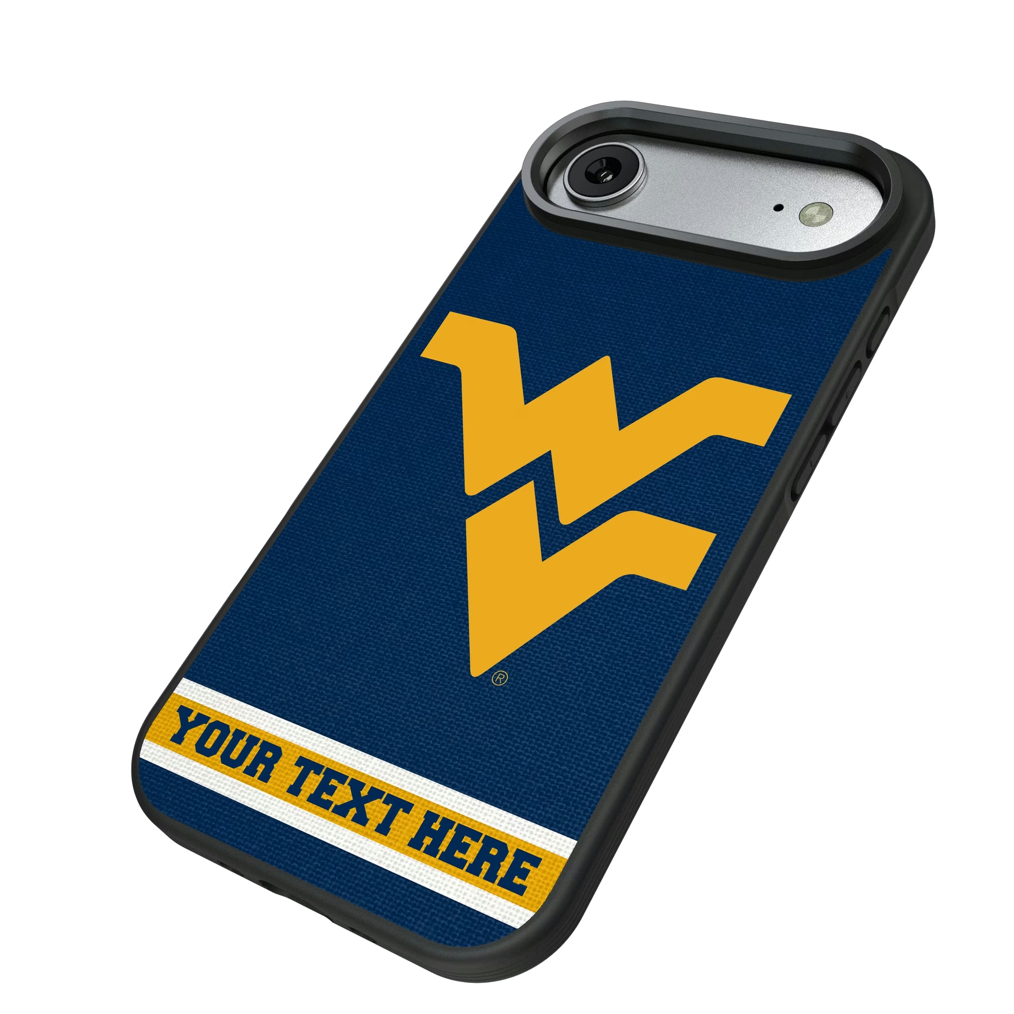 West Virginia University Mountaineers Personalized Stripe iPhone Bump Phone Case for Apple iPhone - Isometric View#Device_iPhone Air