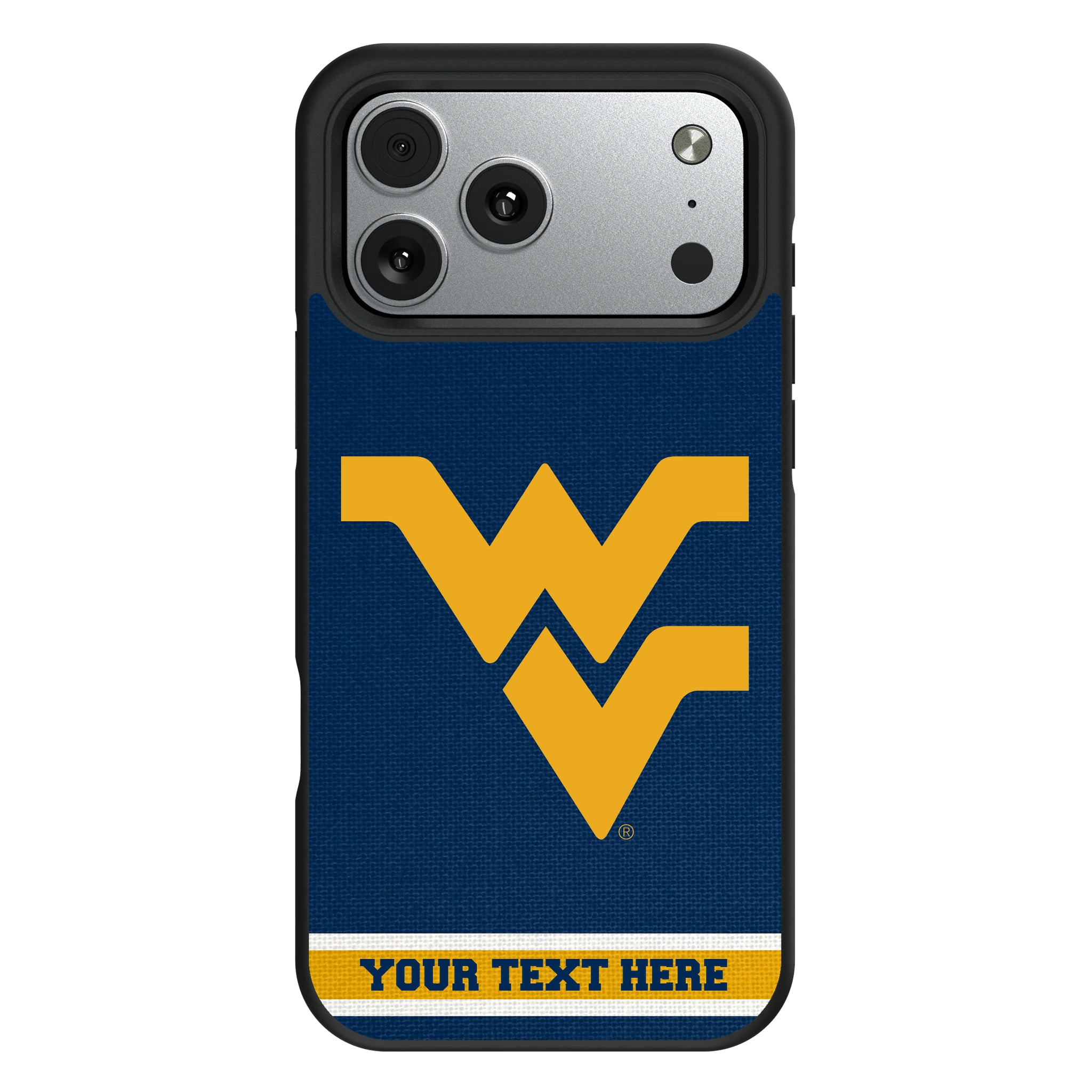 West Virginia University Mountaineers Personalized Stripe iPhone Bump Phone Case for Apple iPhone#Device_iPhone 17 Pro Max